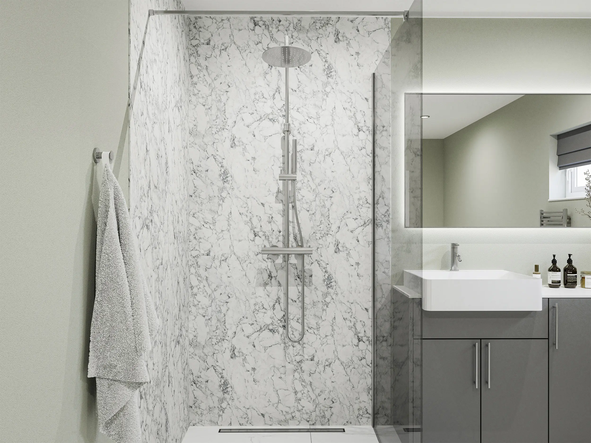 Wetwall Elite Wandpaneel  White Marble 120 x 242 cm mit Nut & Feder
