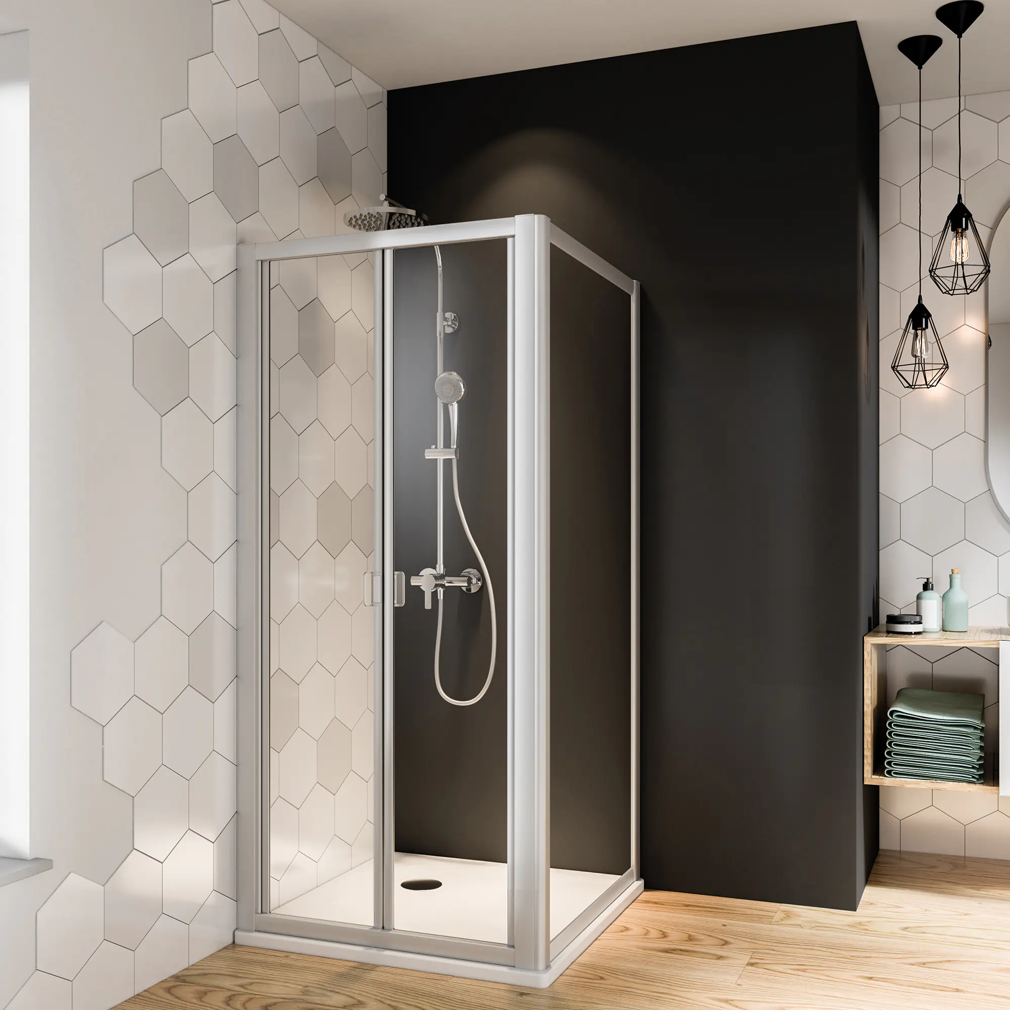 Breuer Fara 4 Seitenwand für Falttür 80 cm breit, Alu silber matt, Klarglas hell