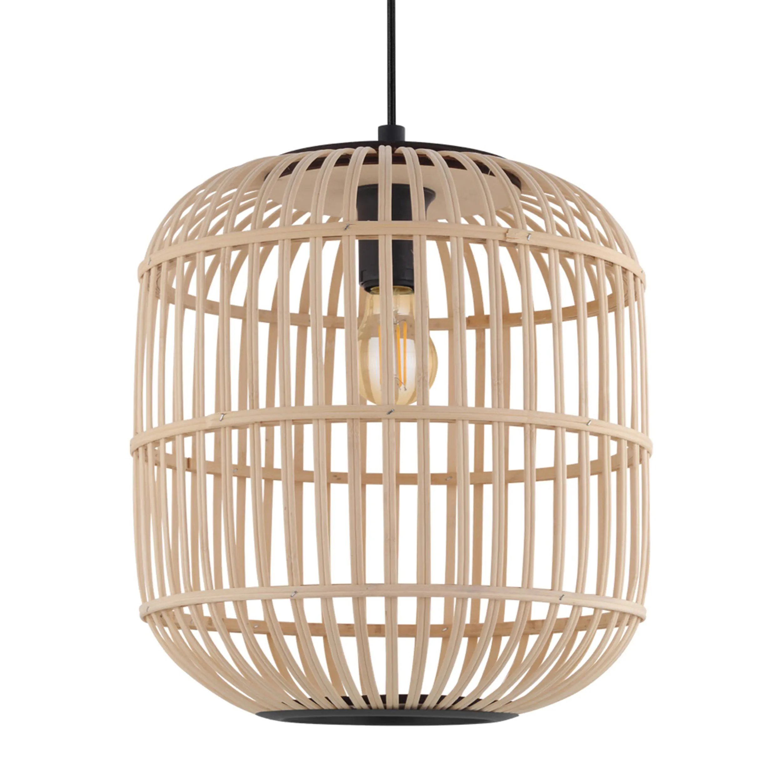 Eglo Pendelleuchte Bordesley schwarz-natur Ø 35 cm E27, max. 60 W