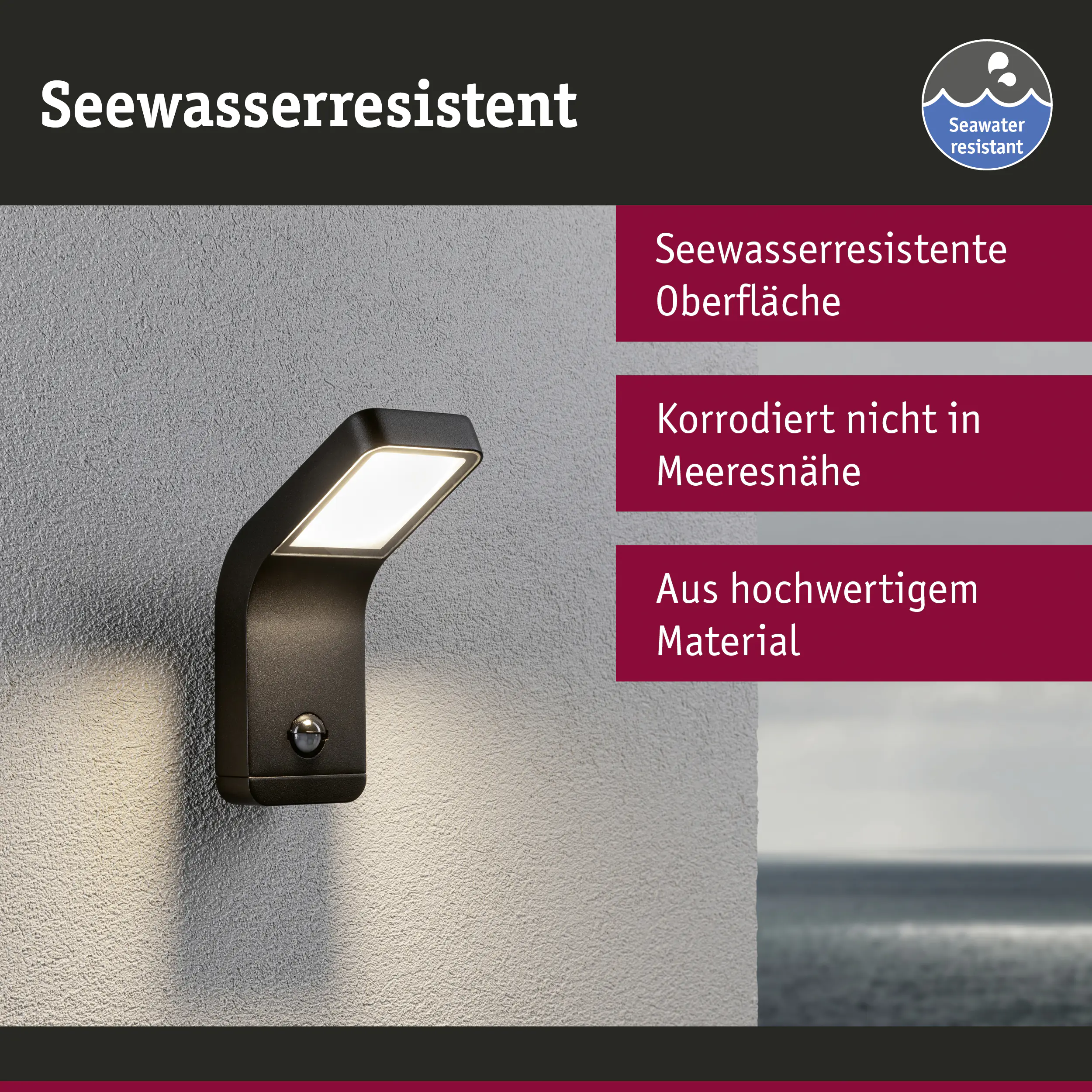 Paulmann LED Außen-Wandleuchte Kulma anthrazit 23 x 9 cm mit Bewegungsmelder