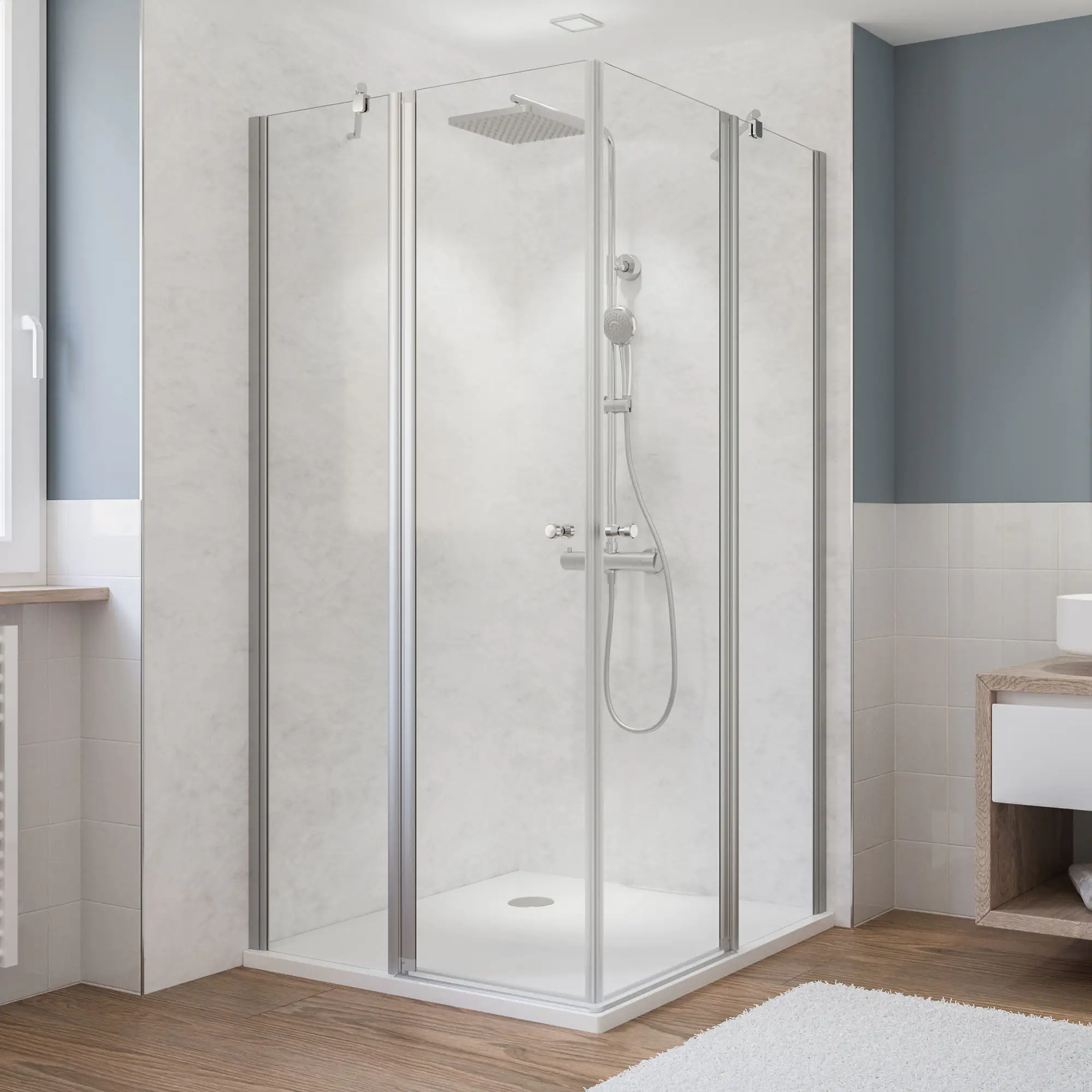 Breuer Eckeinstieg Fara 5 4-tlg. 90 x 90 cm Alu silber matt