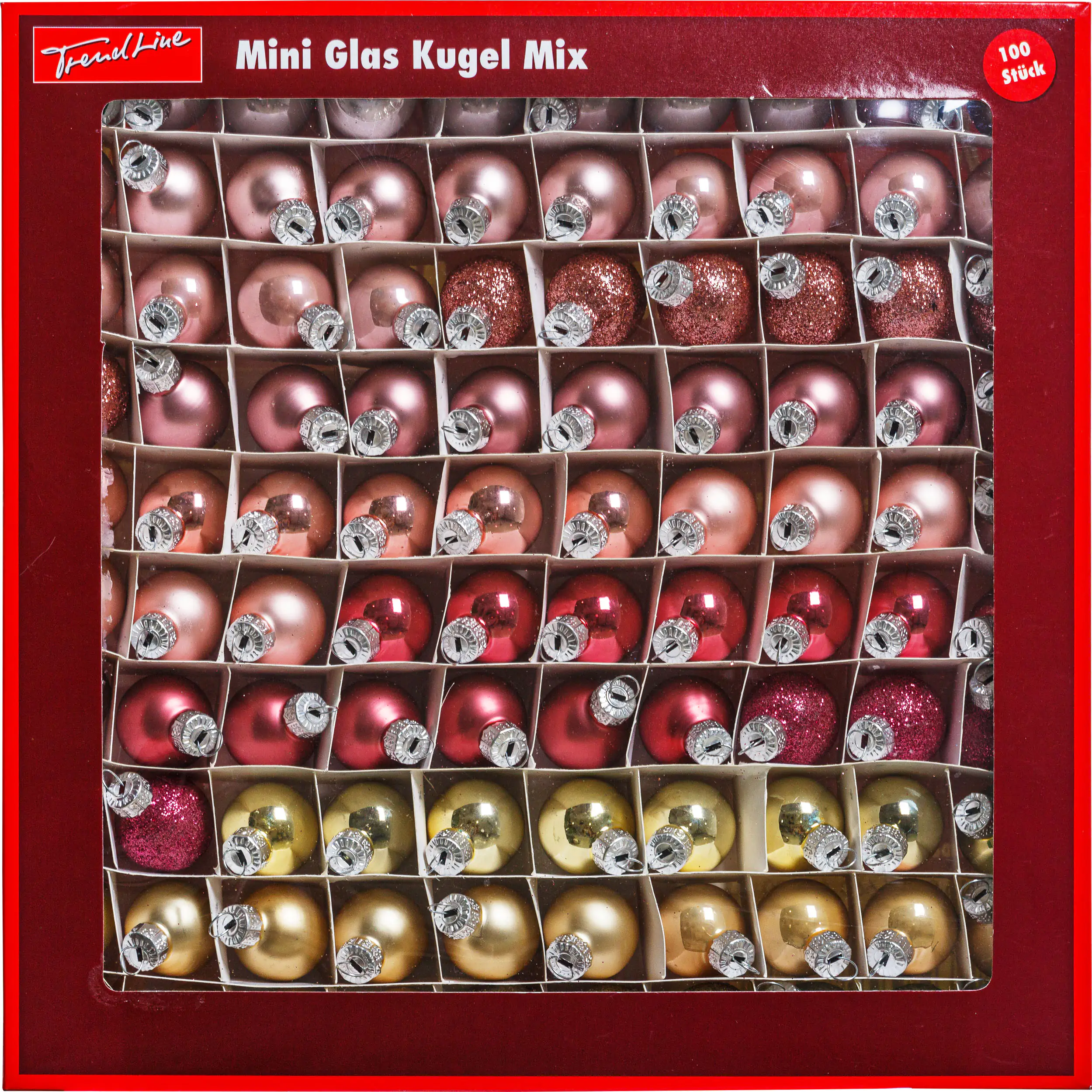 TrendLine Mini-Christbaumkugeln aus Glas Ø 2,5 cm gold-rose 100 Stück