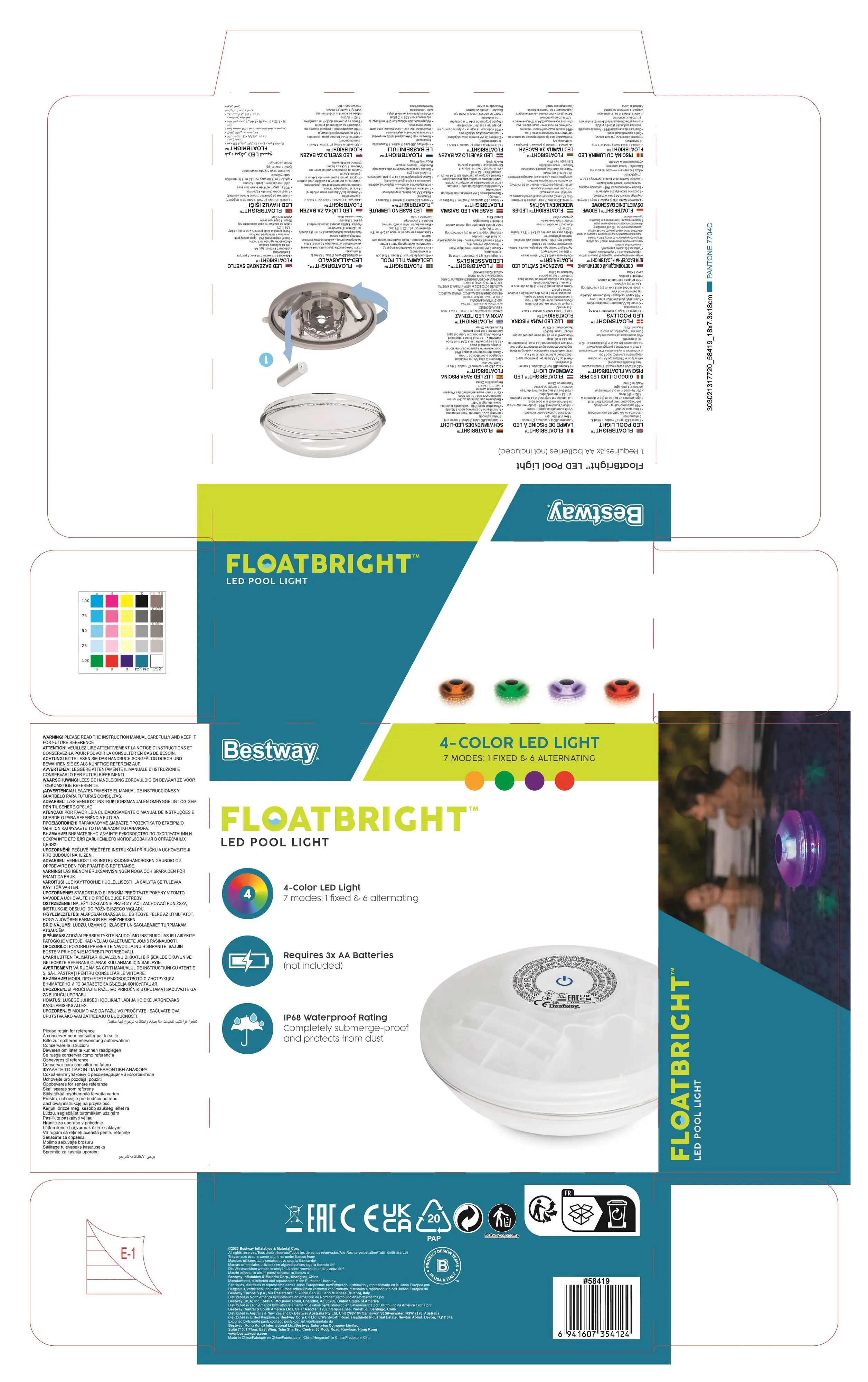 Bestway Flowclear Schwimmende batteriebetriebene LED-Poolleuchte Ø14 cm