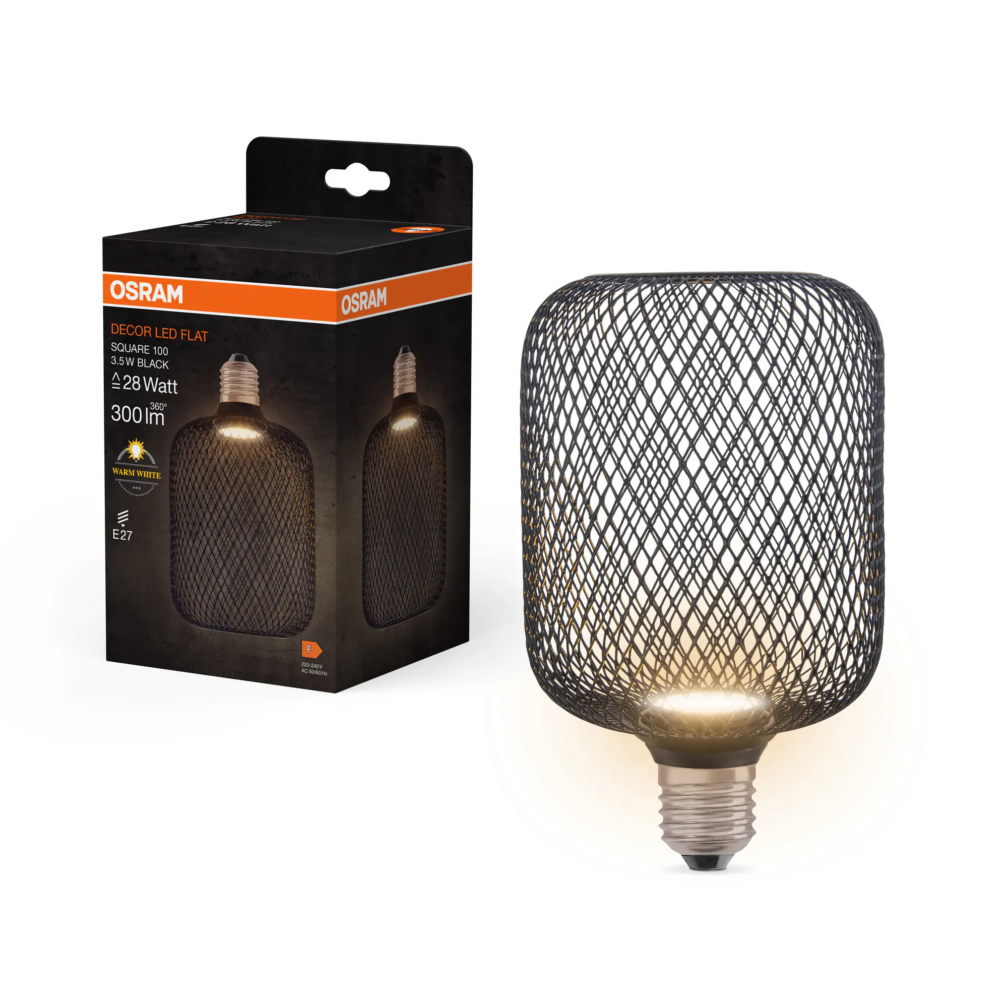 Osram LED Leuchtmittel Decor Flat Square 100 schwarz 3,5W 827 matt E27 Non-DIM