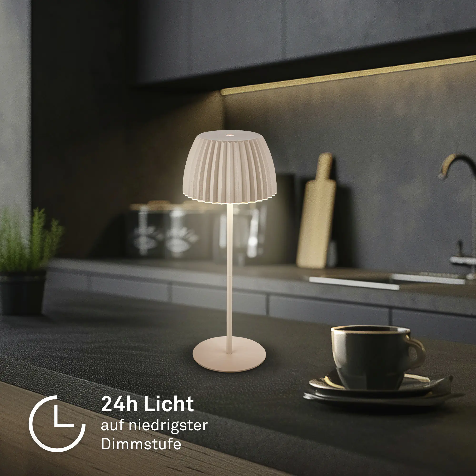 Briloner LED-Tischleuchte Riffle mit Akku beige dimmbar