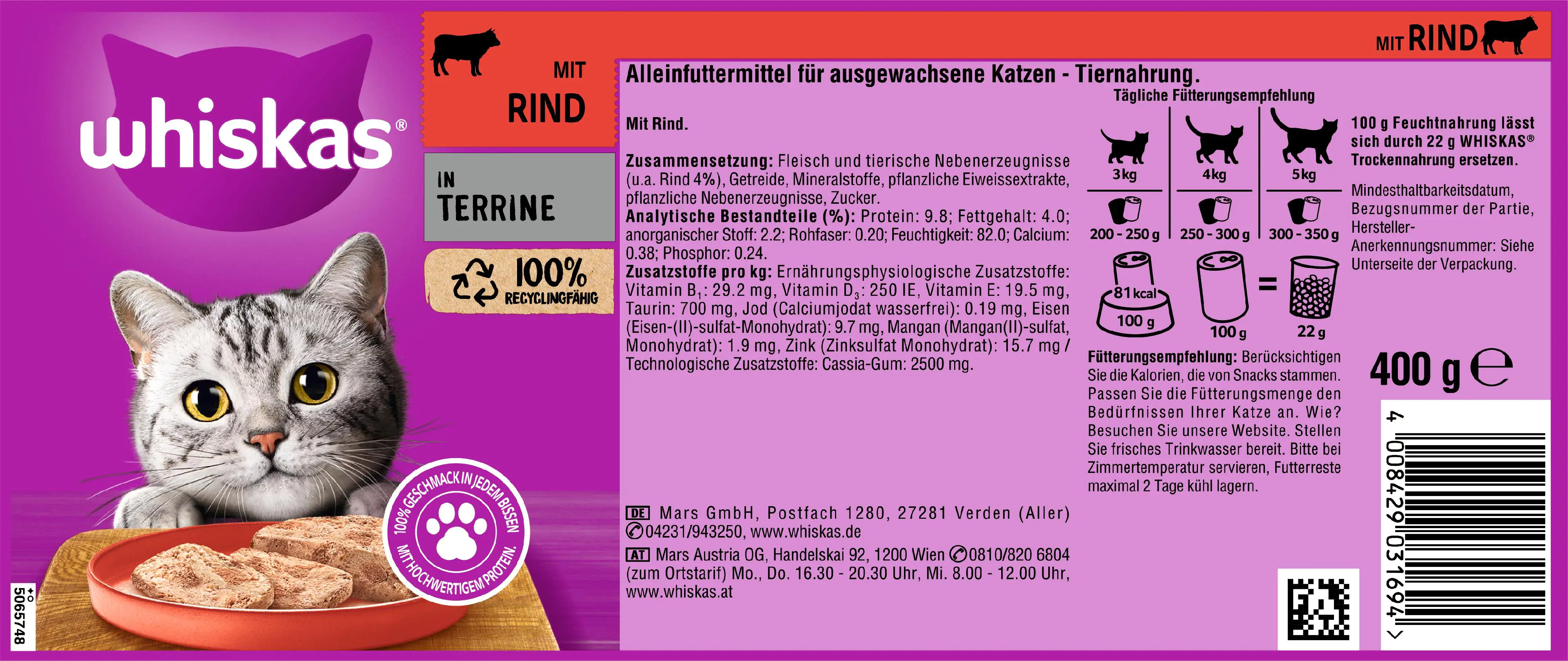 WHISKAS® Dose mit Rind in Terrine 400 g 400 g