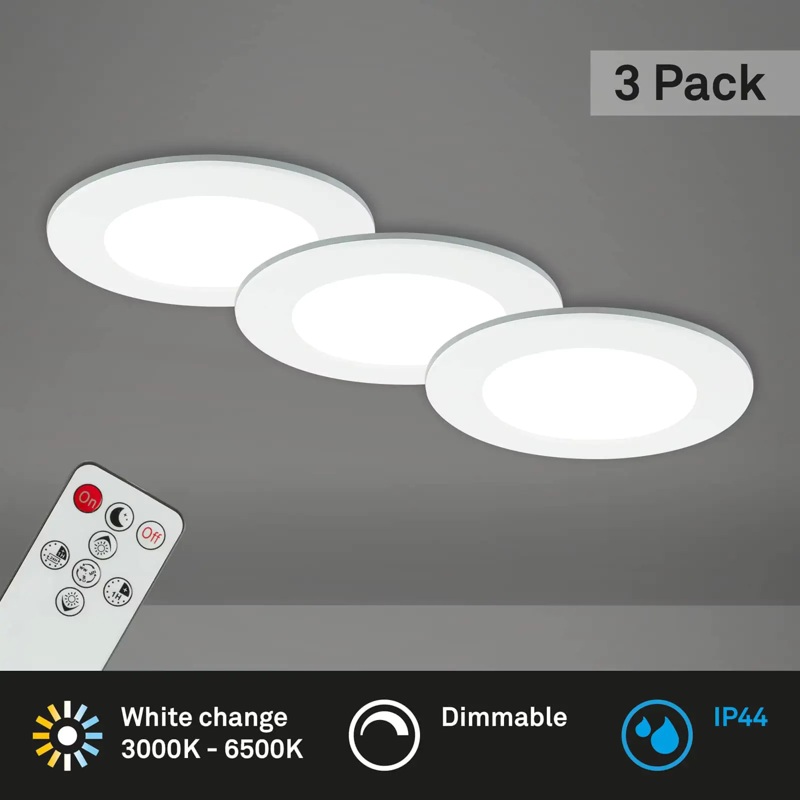 Di-Ka LED Einbauleuchte Fungo CCT 3er Set weiß Ø 9,2 cm 4,8W dimmbar