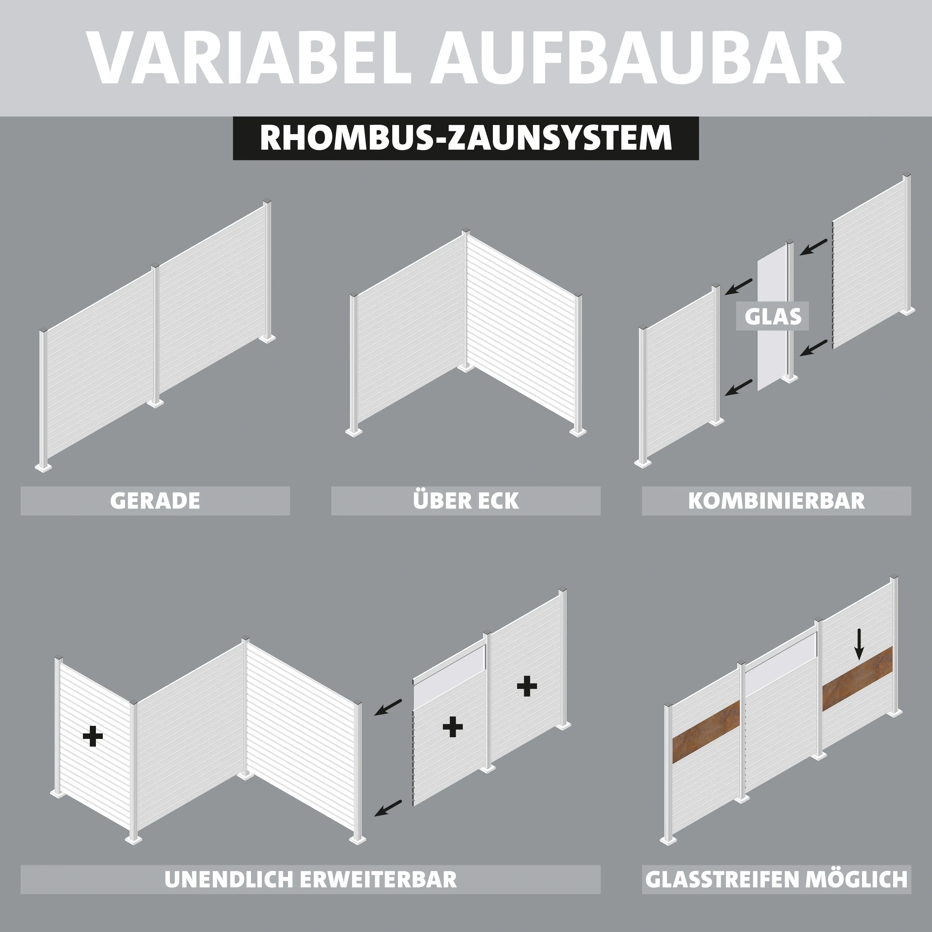 Ambiente Alu-Zaun Erweiterungsset Rhombus MINI 187 x 184,2 cm weiß 