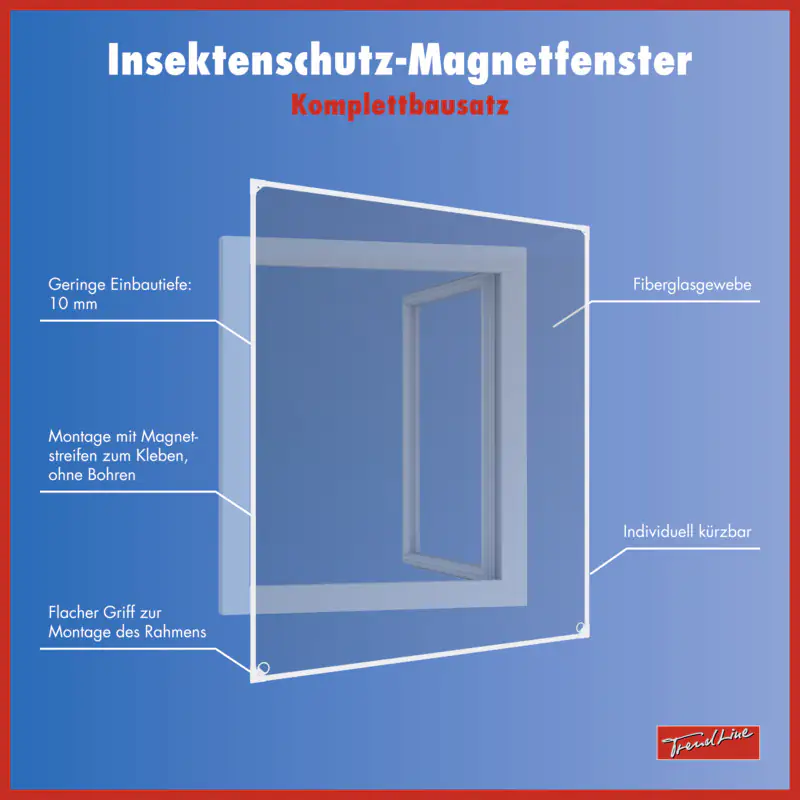 TrendLine Fliegenschutz-Magnetfenster 100 x 120 cm weiß/weiß kürzbar