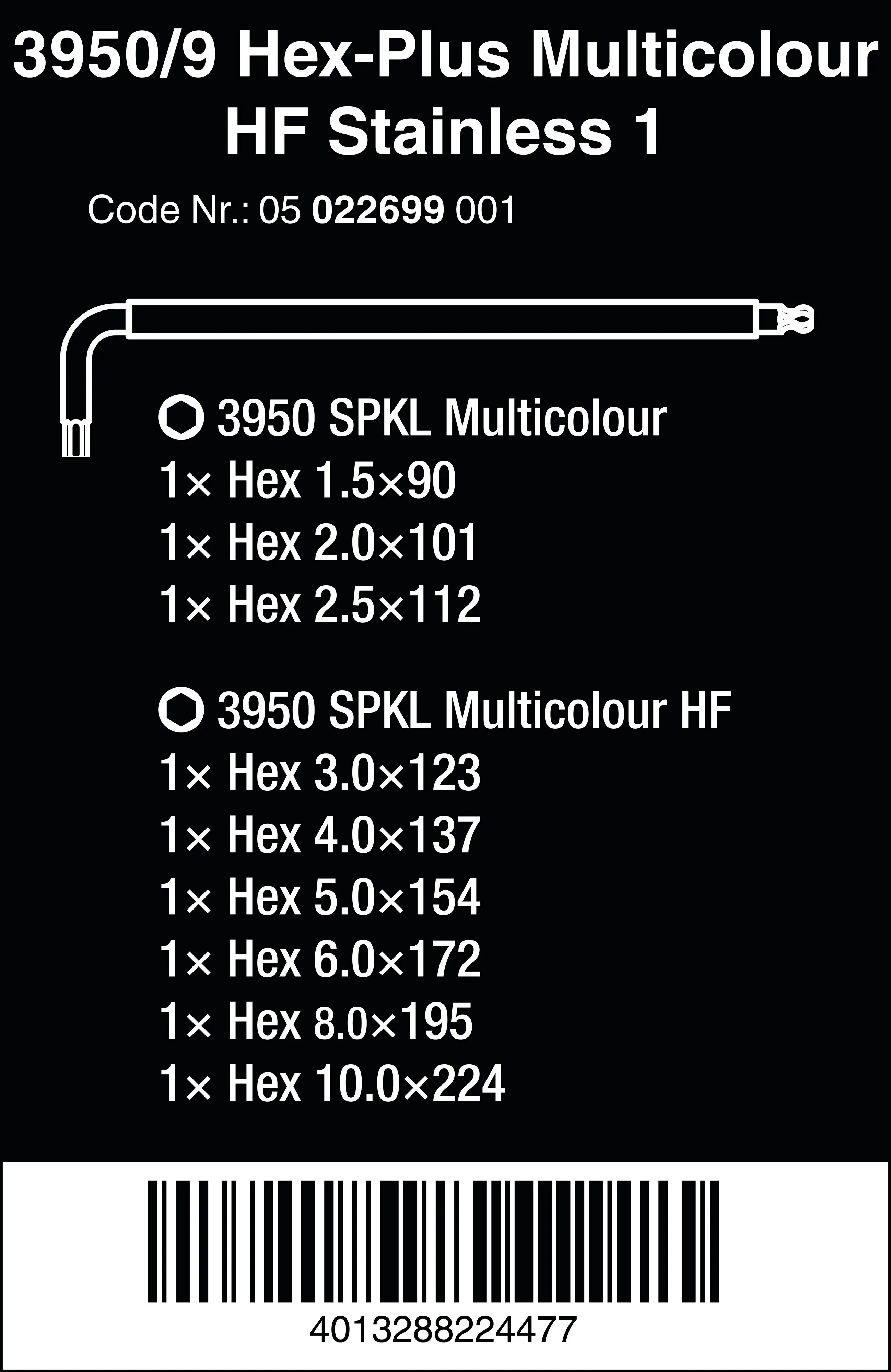 Wera Winkelschlüsselsatz 3950/9 Hex-Plus Multicolour HF Stainless 1 9-teilig