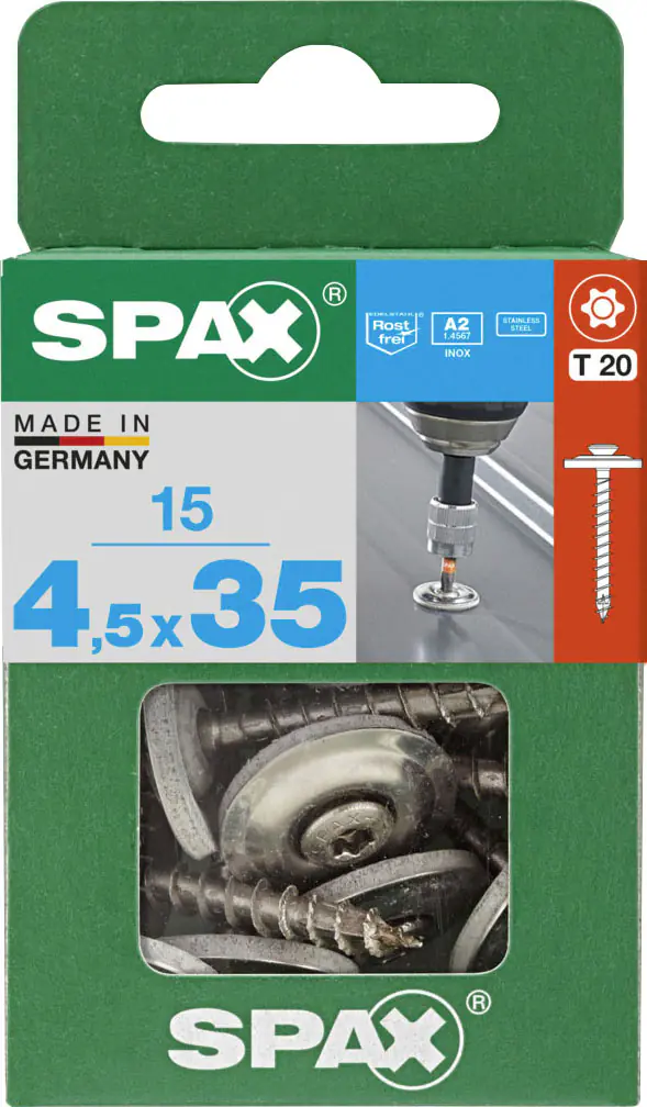 Spax Spenglerschrauben 4,5 x 35 mm T20 Vollgewinde - 15 Stk. 
