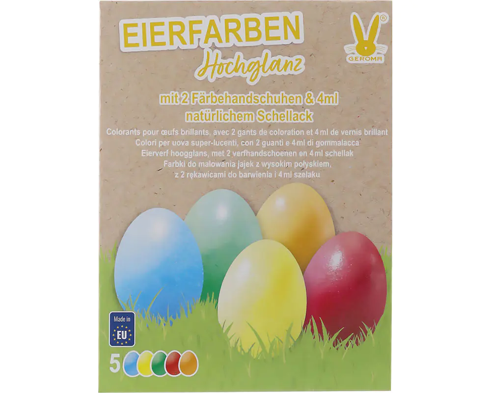 Eierfarben Hochglanz 5 Farben mit Schellack & Färbehandschuhen zum Heißfärben