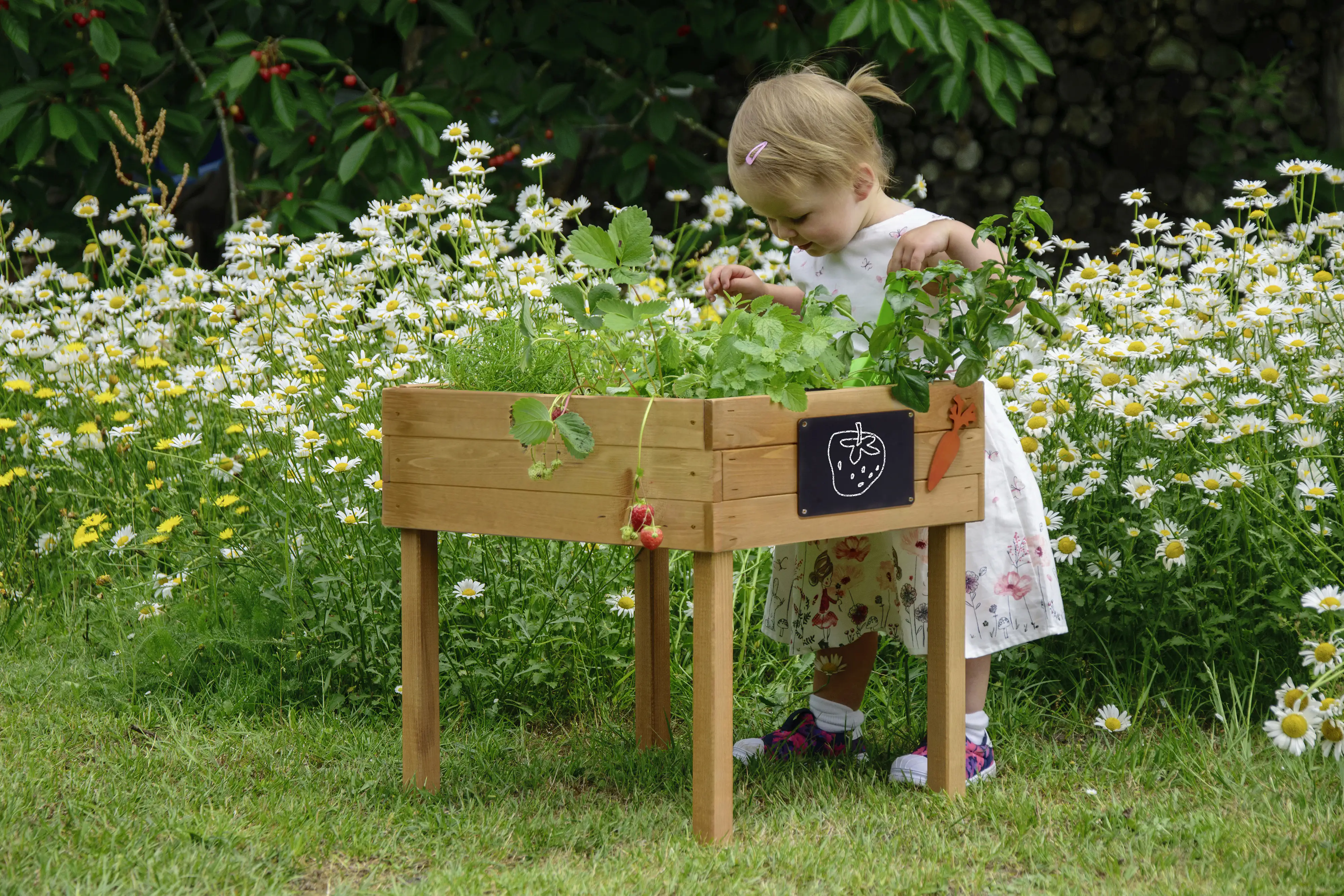 Dobar Kinder-Hochbeet mit Kreidetafel braun 50 x 40 x 45 cm