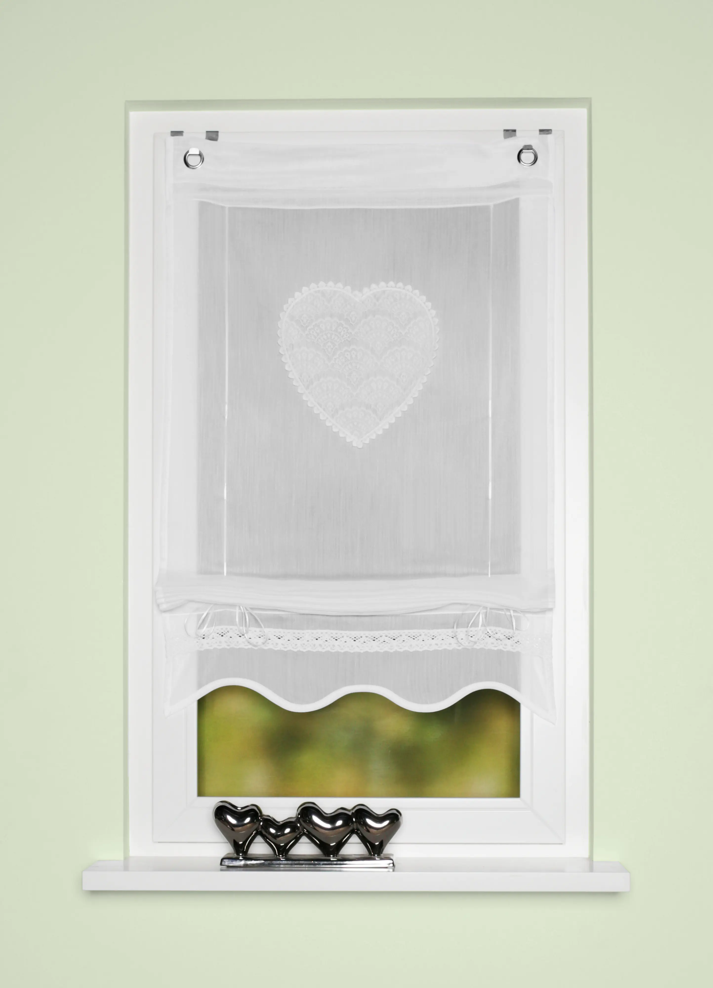 Bändchenrollo bestickt Corazon weiß 130 x 80 cm