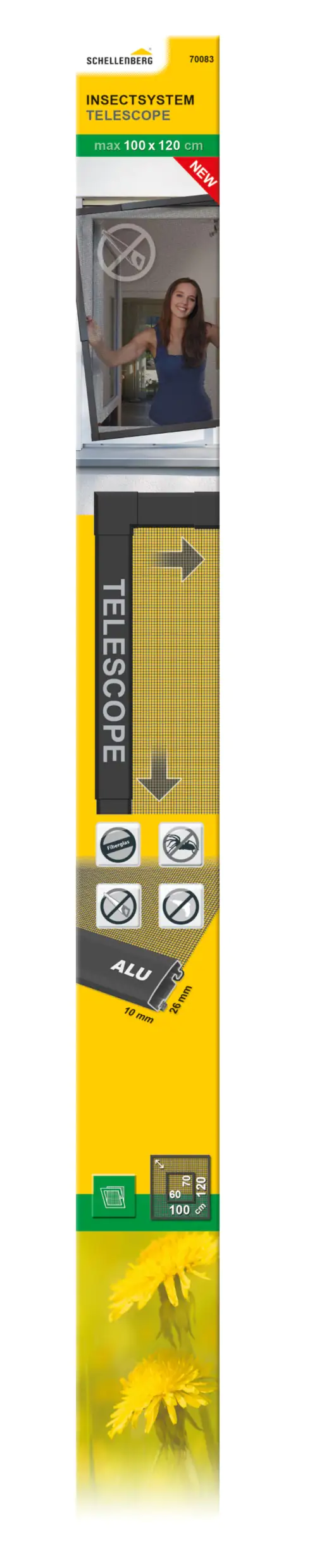 Schellenberg Fliegenschutz-Fenster TELESCOPE 60 x 70 - 100 x 120 cm anthrazit/anthrazit