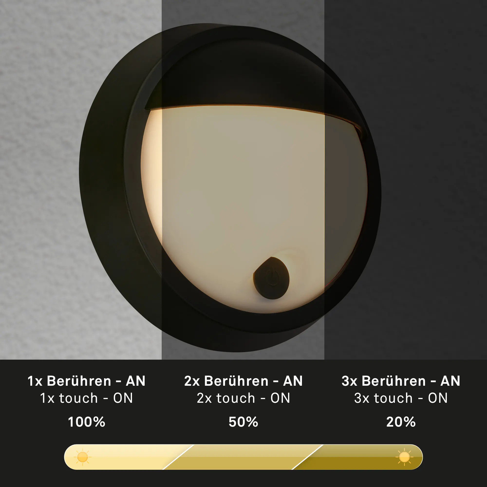 Briloner LED Akku-Außenwandleuchte Puni 4W schwarz Touch-Dimmer warmweiß