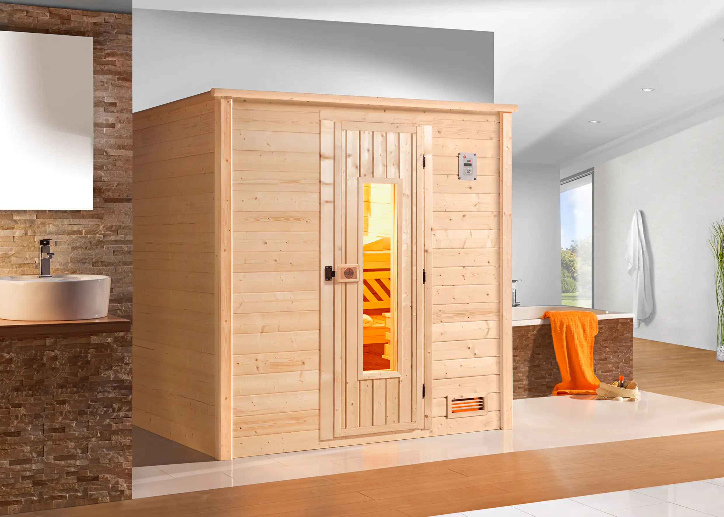 Weka Massivholzsauna Bergen 2 mit Holztür