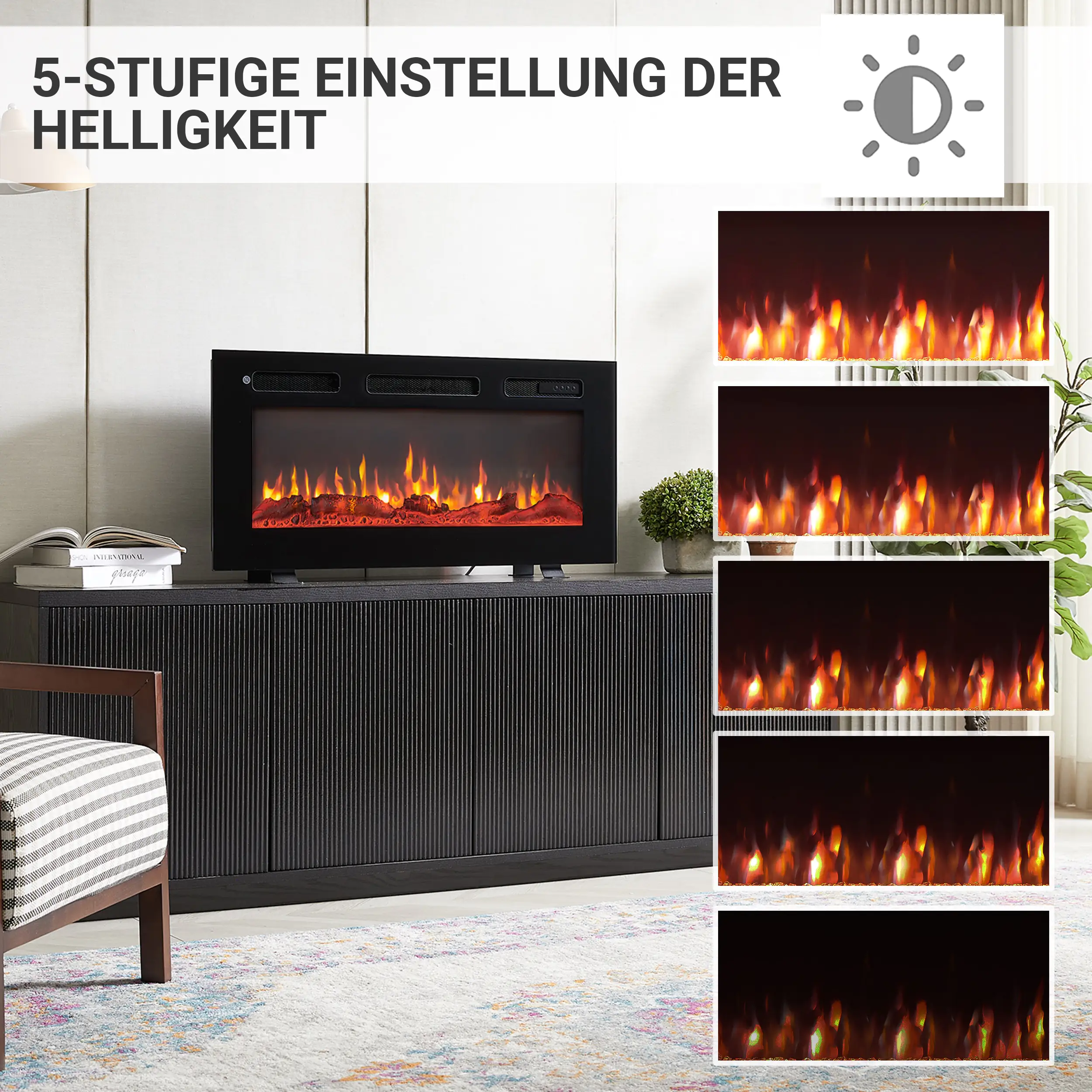 BALDERIA Elektrokamin schwarz Leif 36 1000/1800 Watt 43 x 92 cm