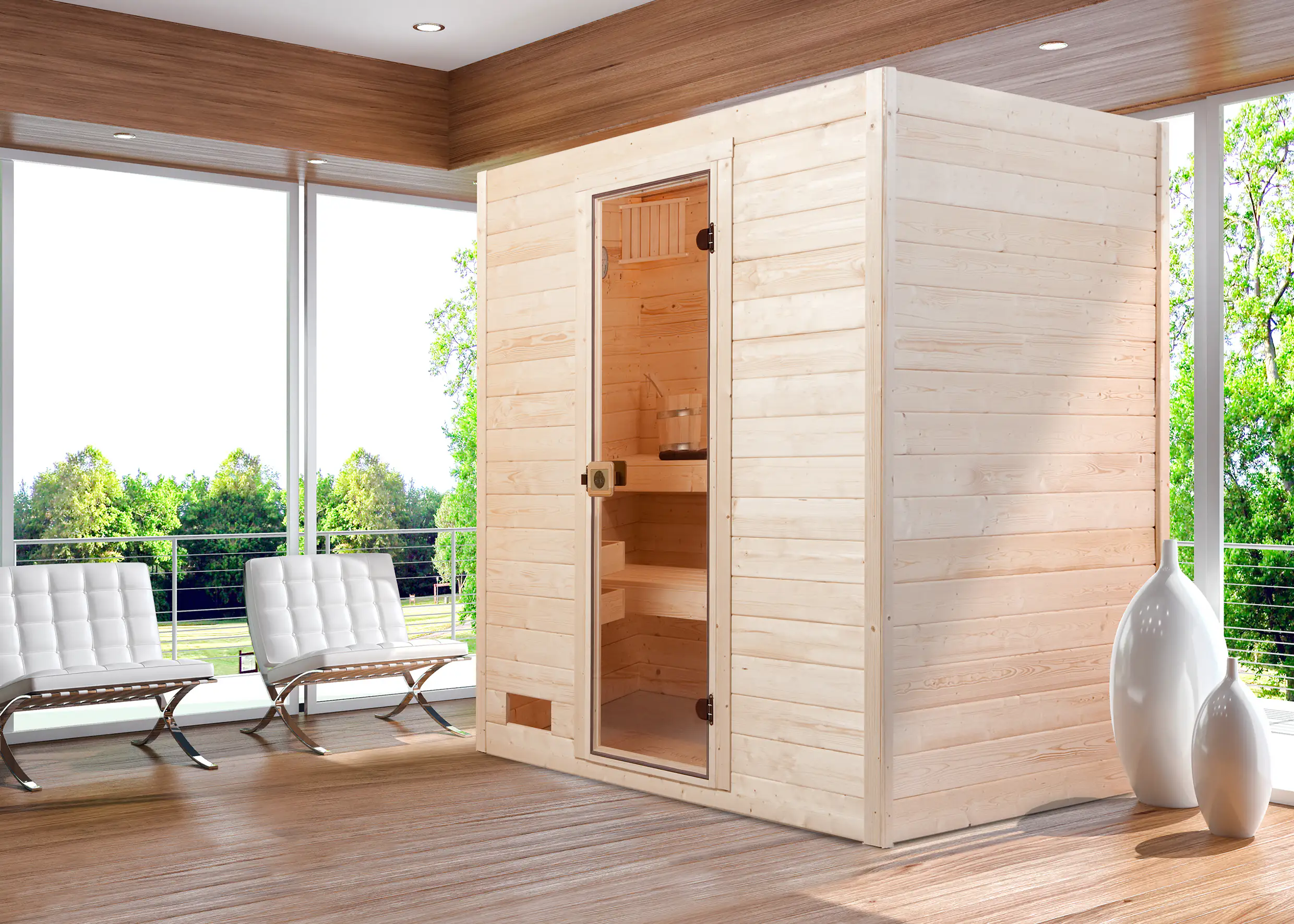 Weka Massivholzsauna Valida 2 mit Glastür