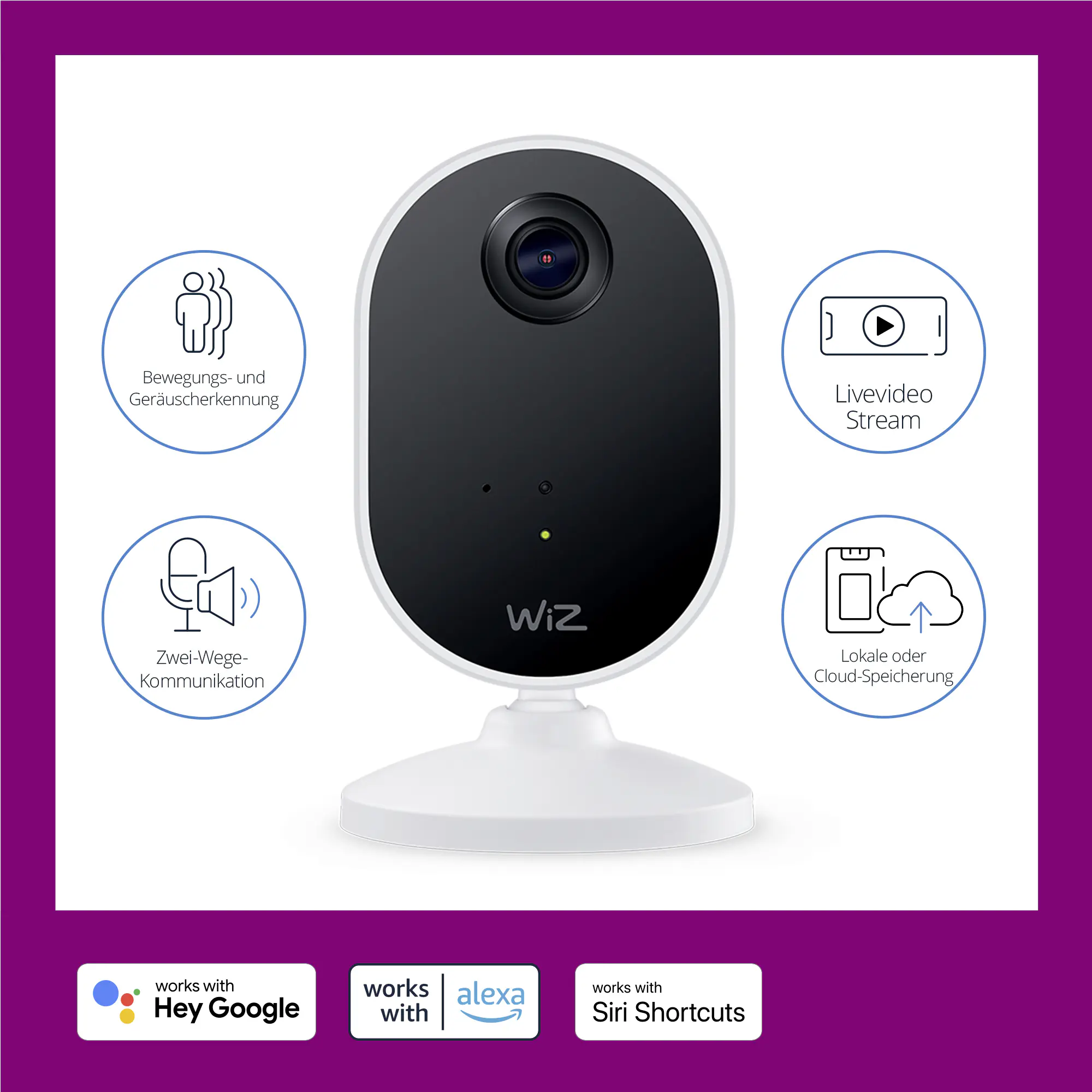 WiZ Sichheits-Kamera Starterset mit  LED-Leuchtmittek für Innen Wifi 1080 P
