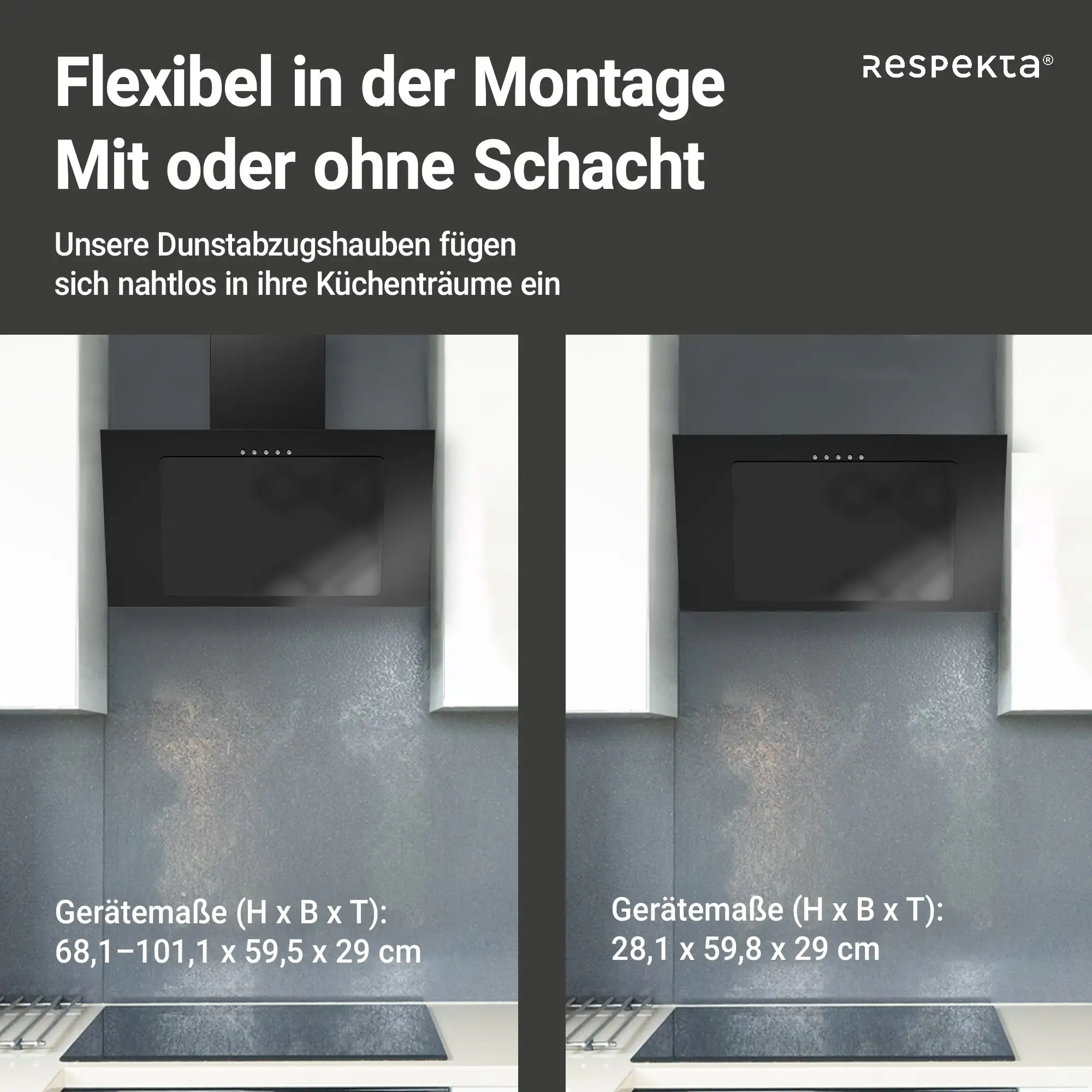 respekta kopffreie Schräghaube Kala 60 cm schwarz CH33060SB