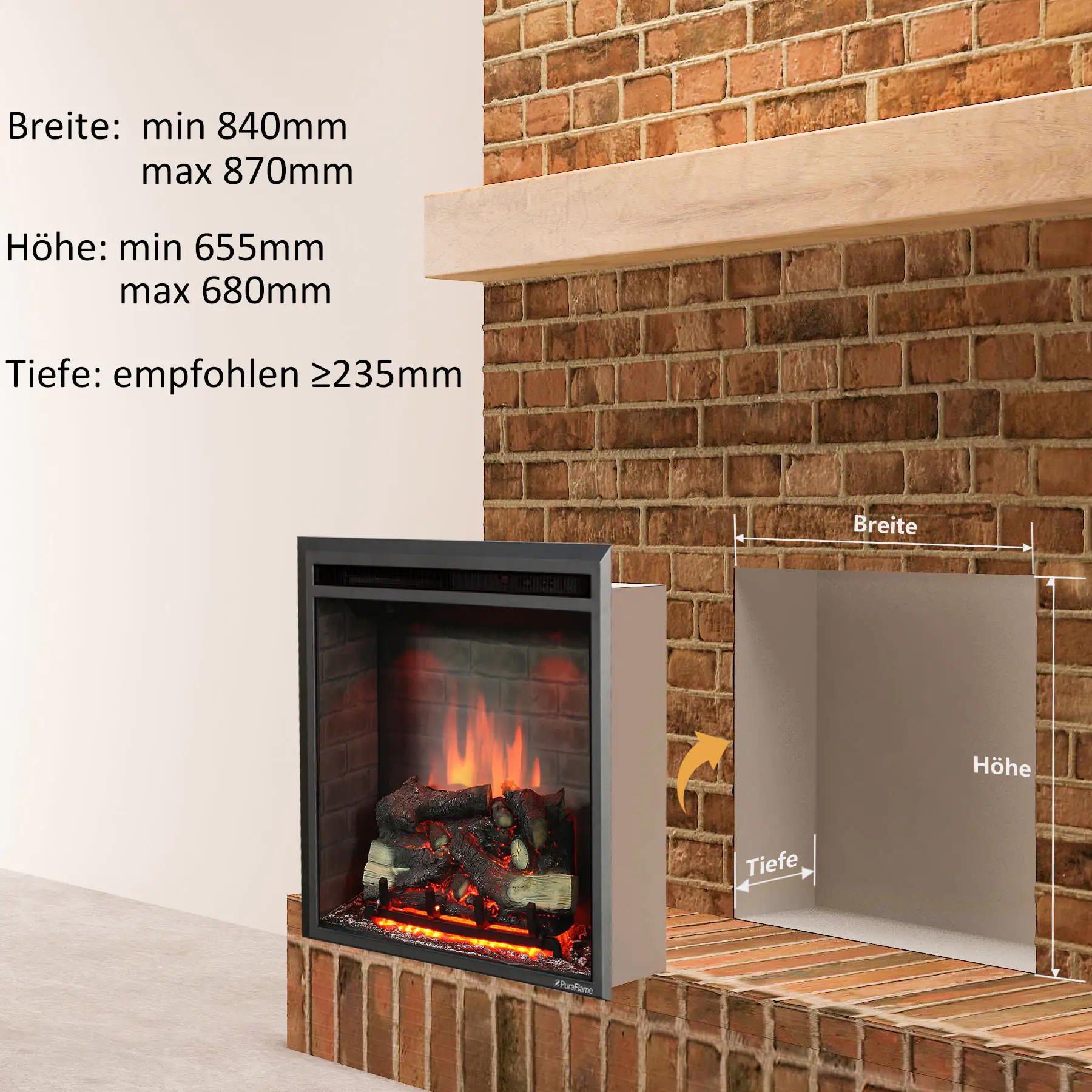 BALDERIA Elektrokamin schwarz Calida 33 1000/2000 Watt 68,5 x 89 cm