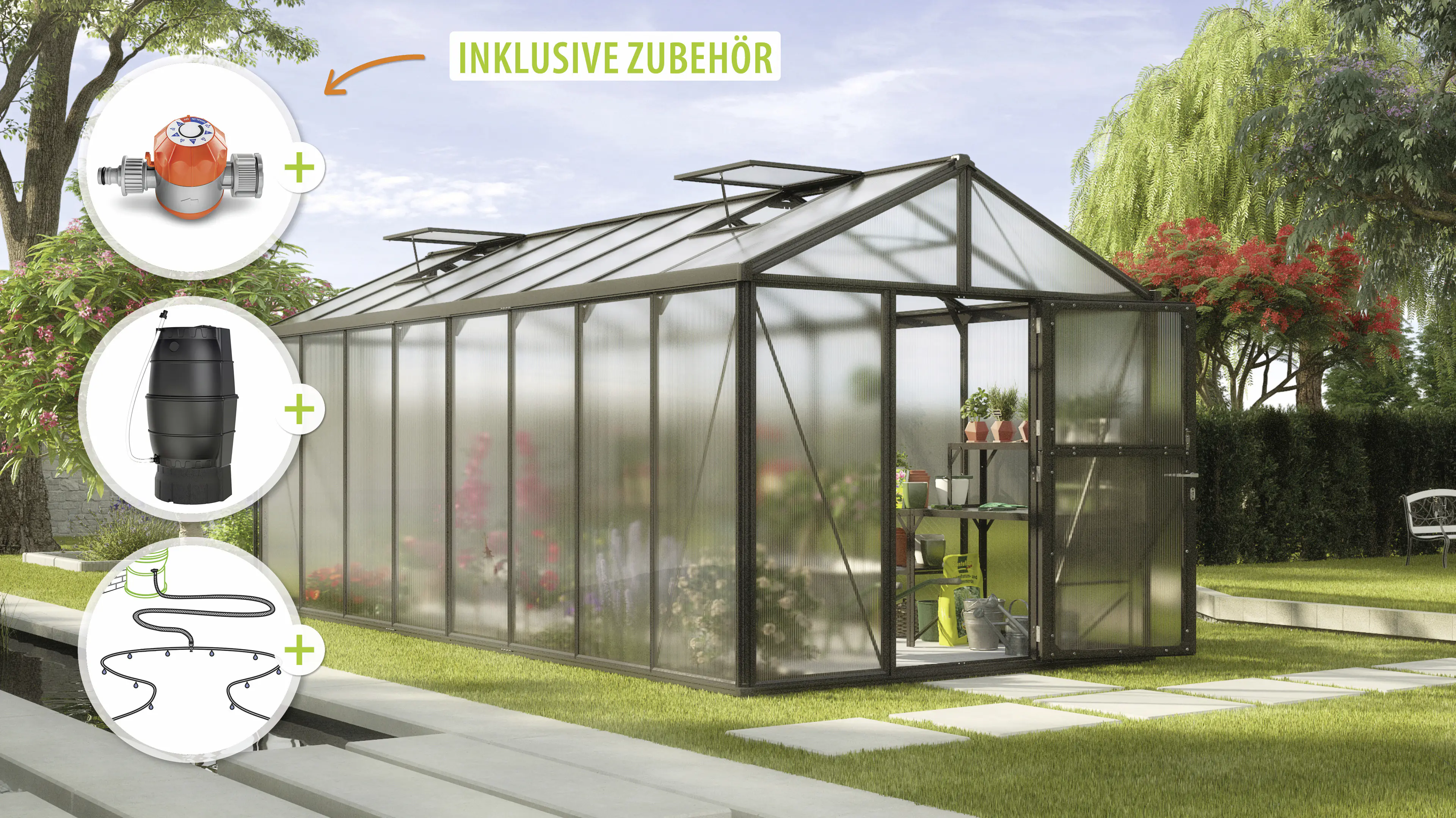 Vitavia Gewächshaus-Set Zeus 15700 HKP 16 mm schwarz 266 x 621 cm 