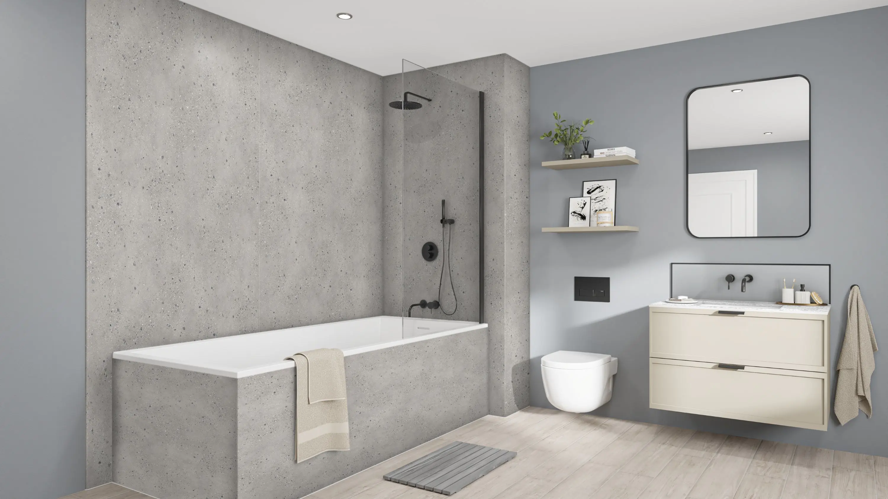 Wetwall Elite Wandpaneel  Pewter Terrazzo 16 x 242 cm mit abgerundeter Abschlusskante