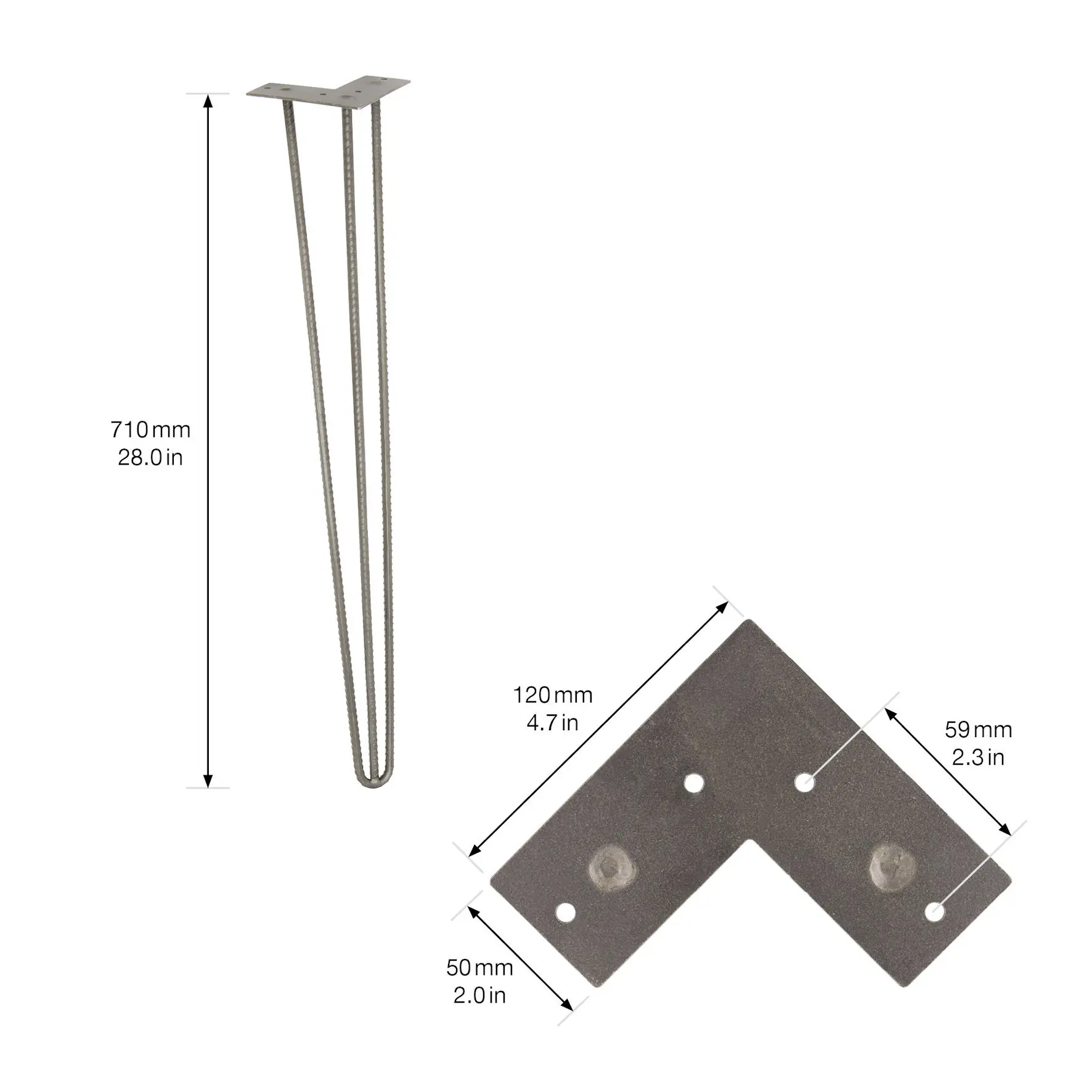 Wagner Möbelfuß Hairpin Stahl 71 x 12 cm eisen matt - 1 Stück