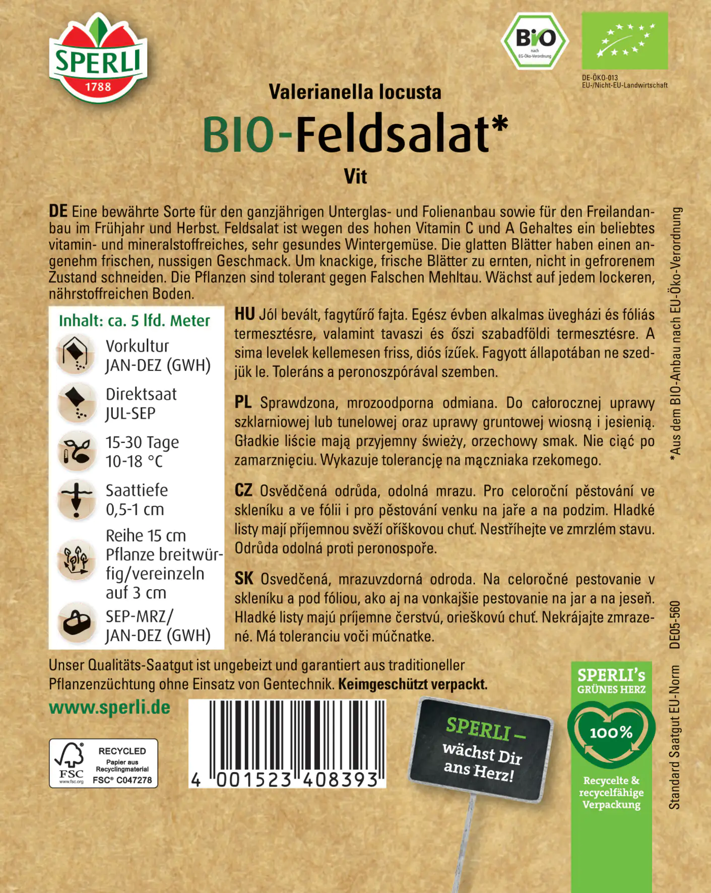Sperli BIO Feldsalat