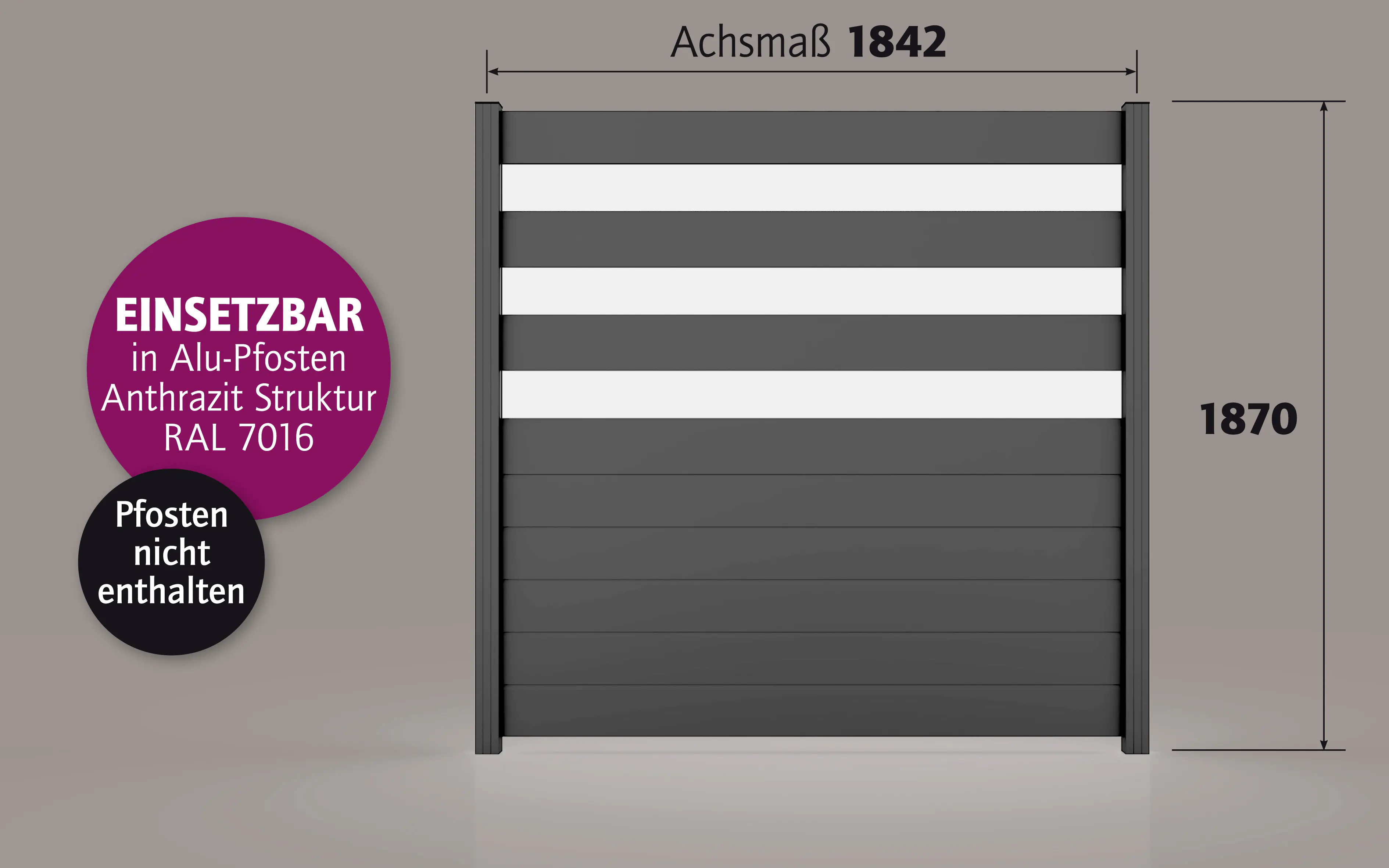 Ambiente Alu-Zaun Paneel 150 + ESG 8 mm 180 cm x 180 cm 22 mm stark