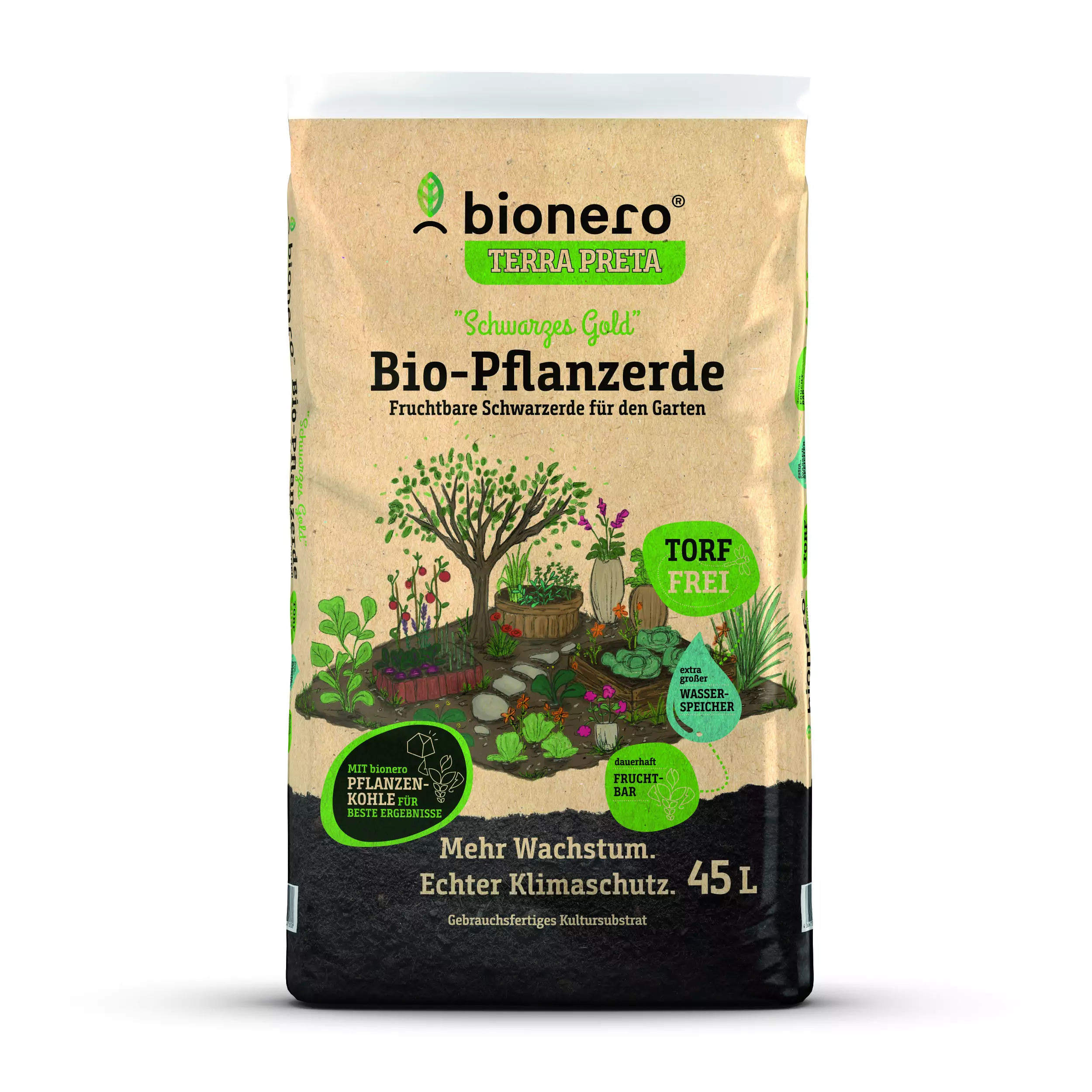 bionero Bio-Pflanzerde "Schwarzes Gold" 45 L torffrei