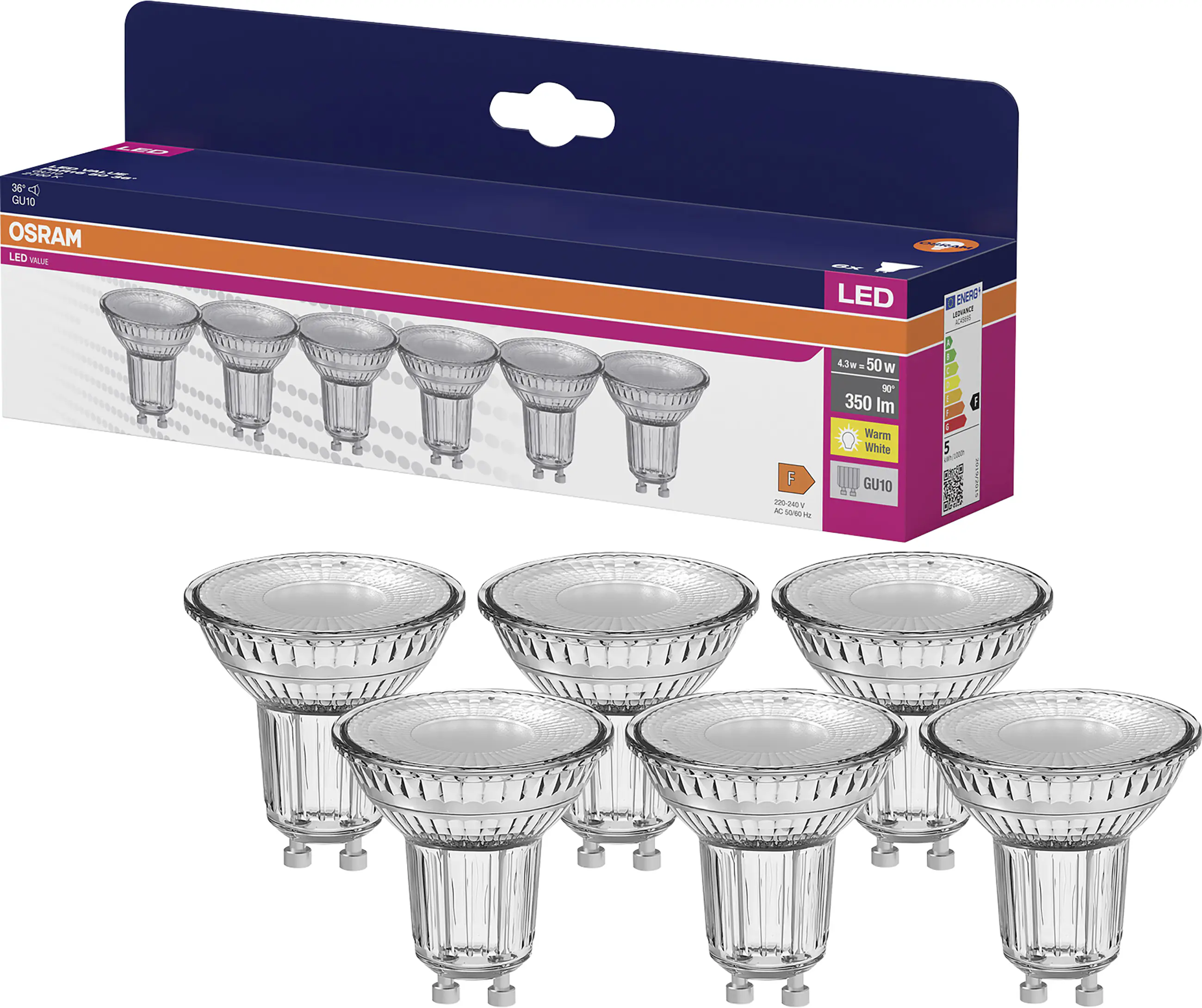 Osram LED Reflektor PAR16 GU10 4,3 W warmweiß klar 6er Pack