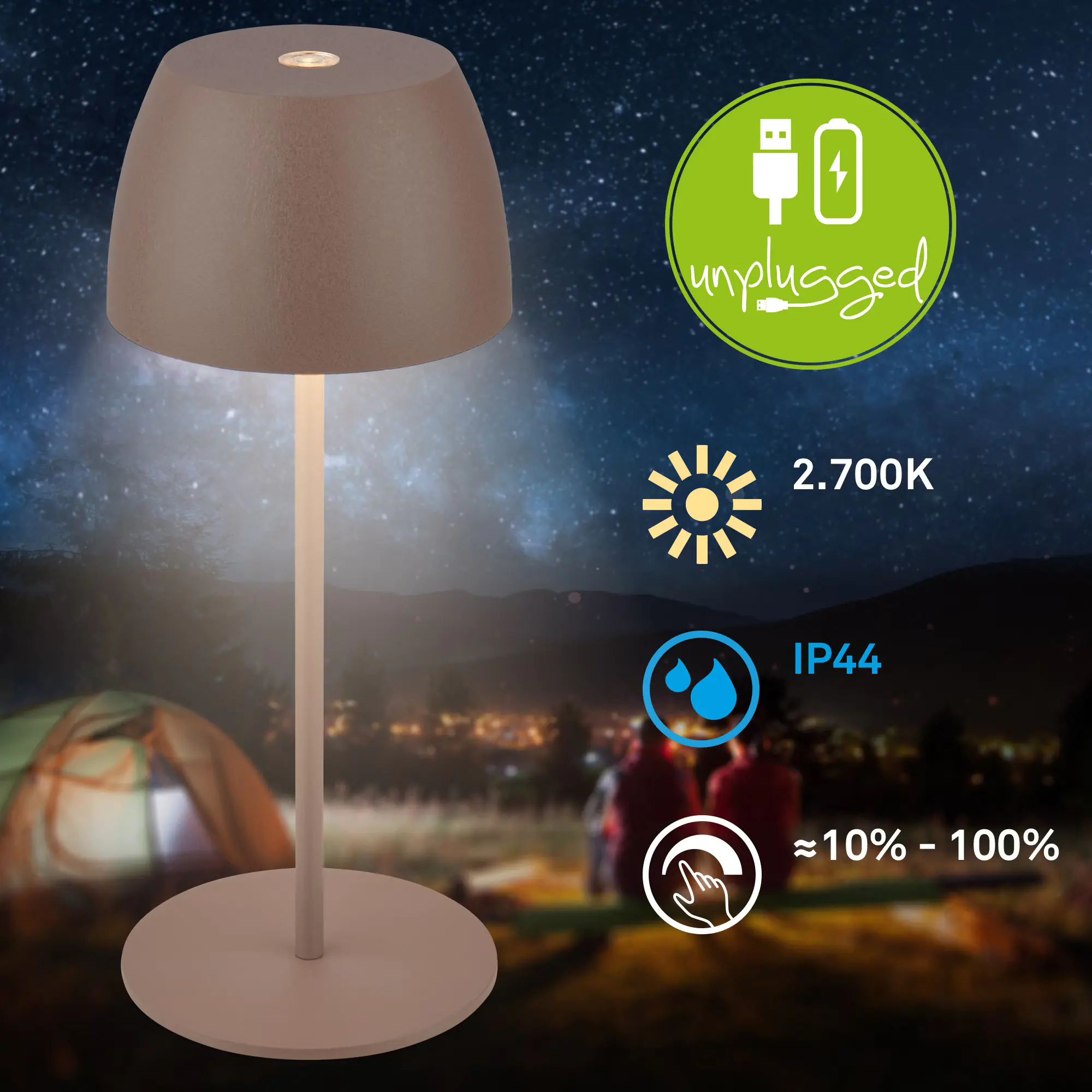 Dika LED Akku-Tischleuchte Serina Mini Touch umbrasand 20 x 8 cm warmweiß 