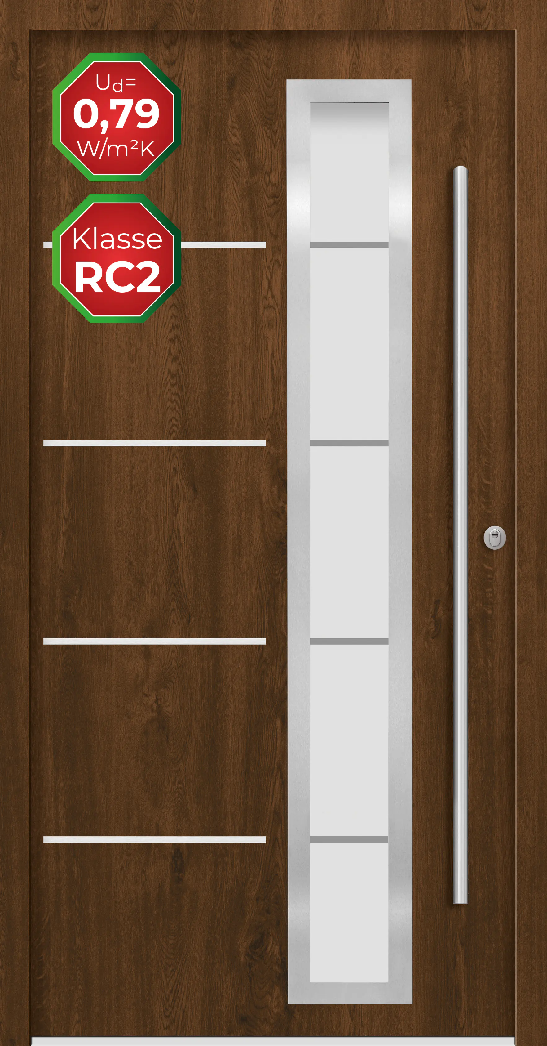 Splendoor Haustür Passivedoor Premium B06 RC2 Nussbaum DIN Rechts 110 x 210 cm
