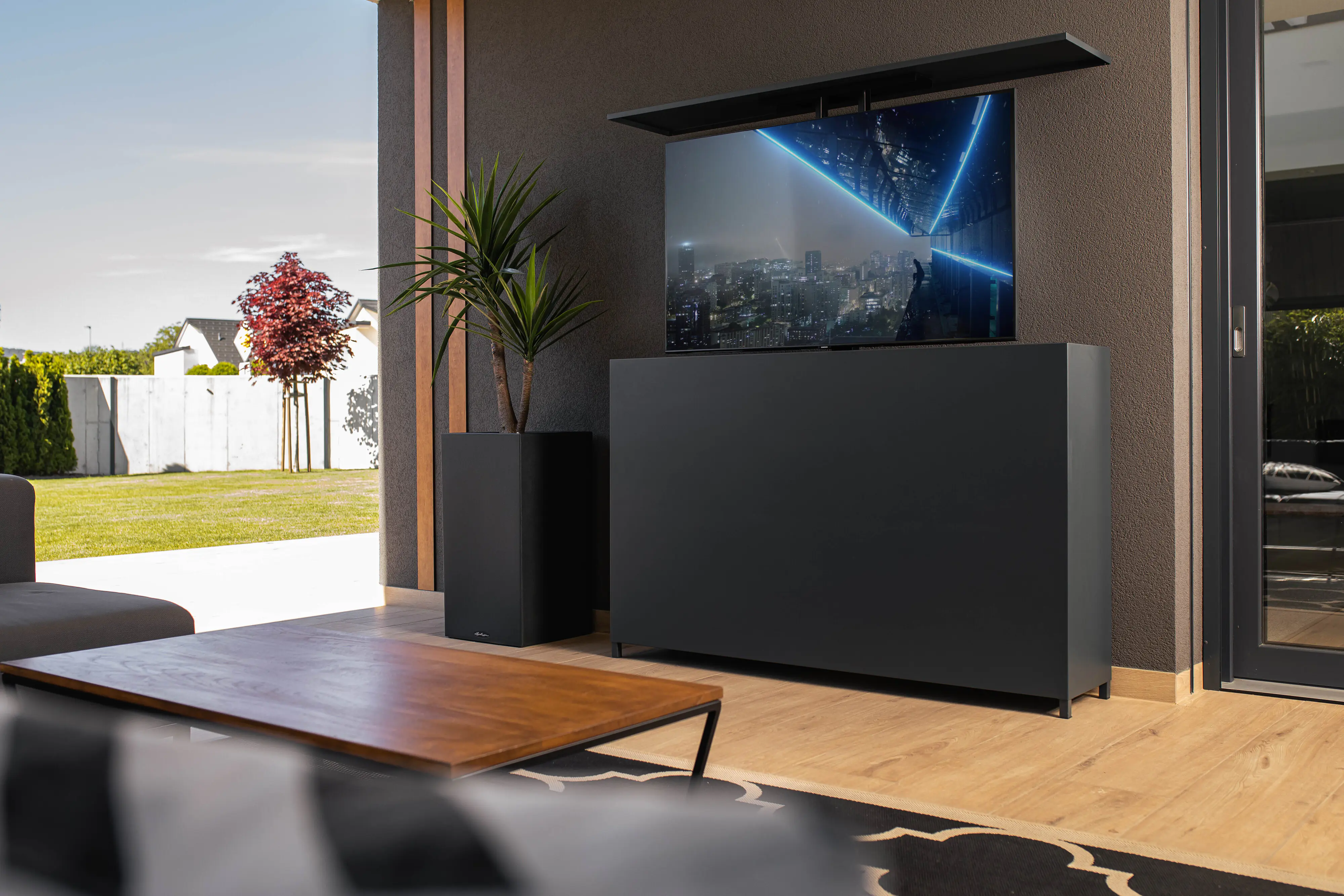 Bellano Living TV Lift Schrank Outdoor dunkelgrau