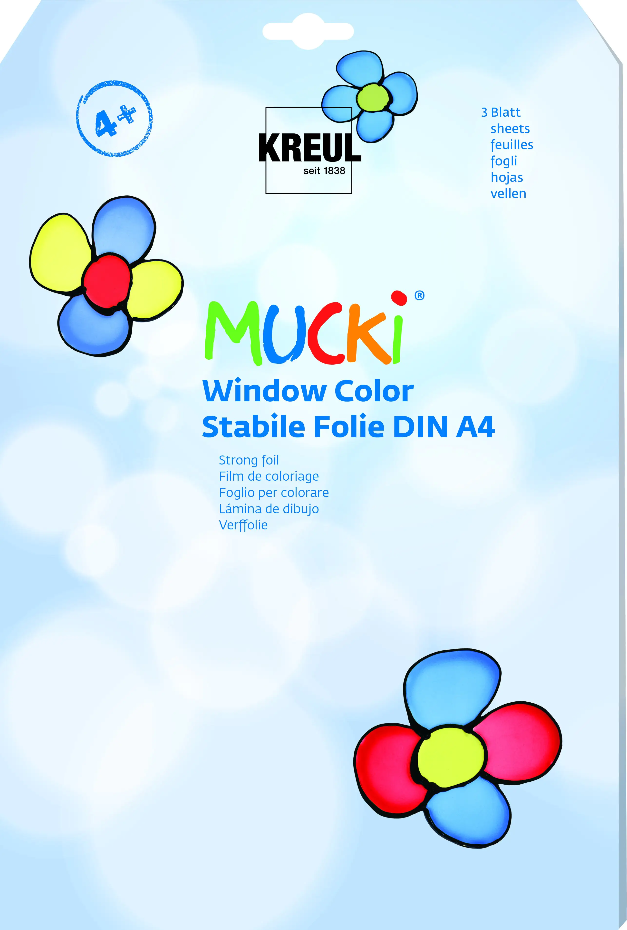 Kreul Mucki Window Color Stabile Folie 3 Blatt DIN A4