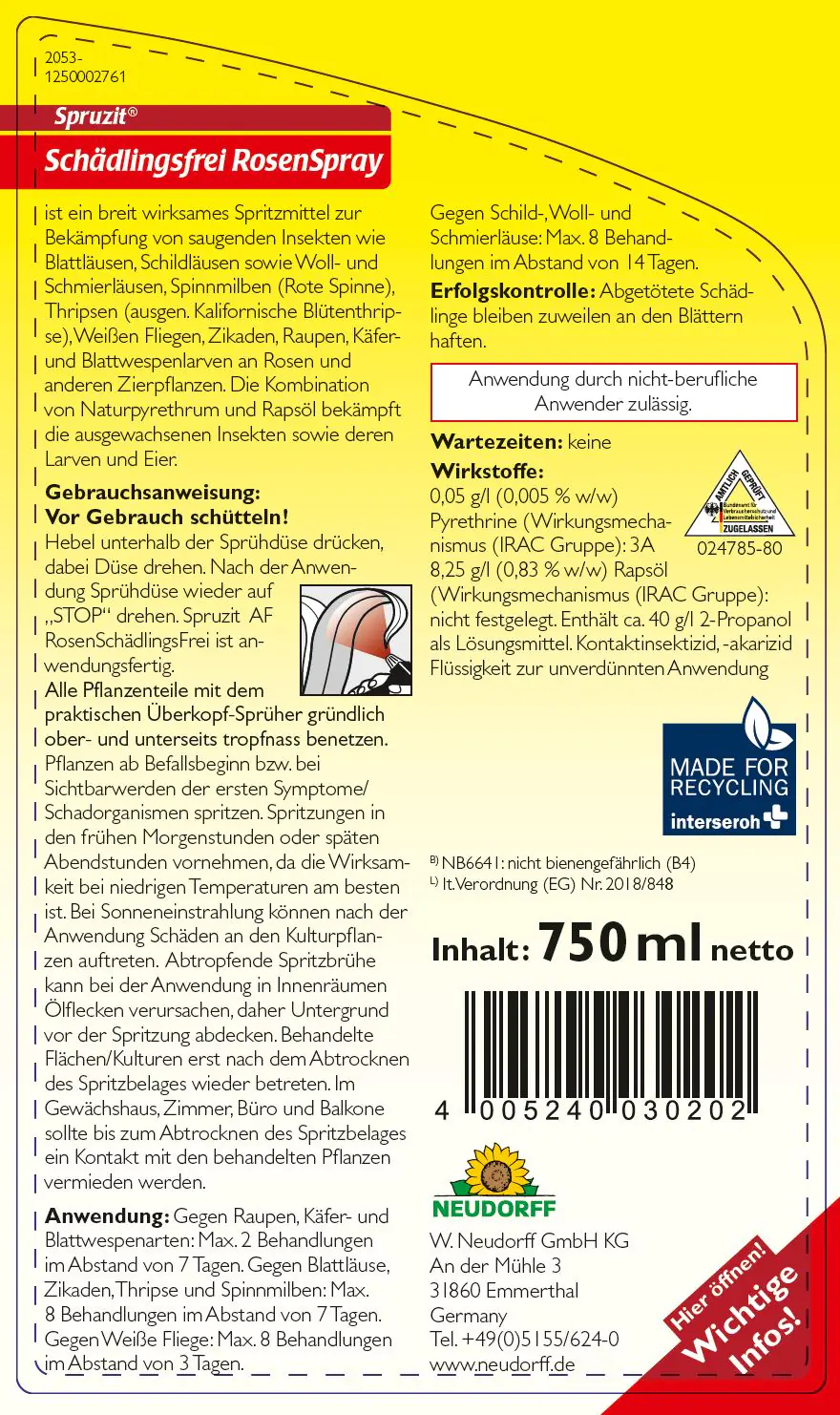 Neudorff Spruzit AF Rosenschädlingsfrei 750 ml