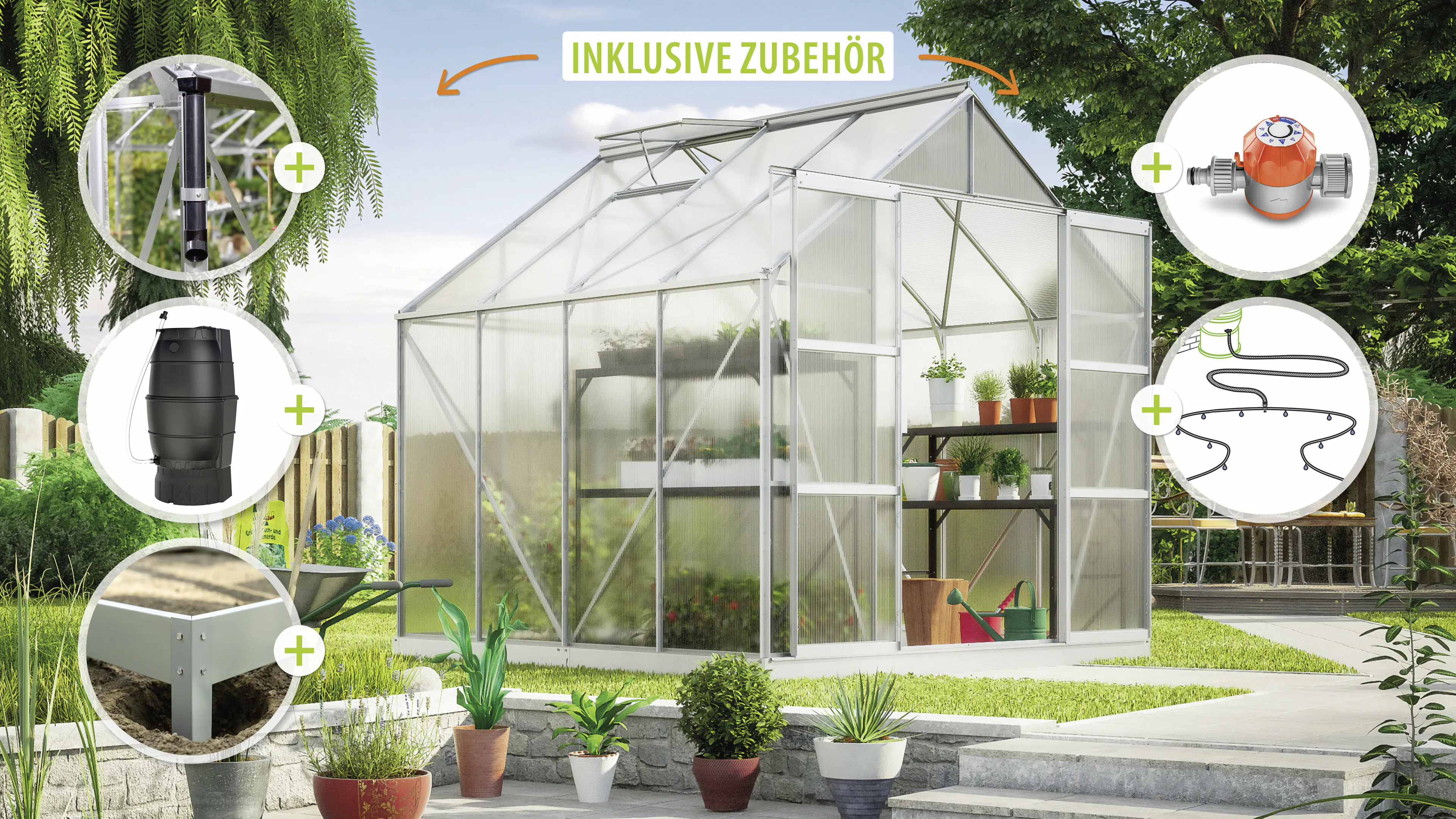 Vitavia Gewächshaus-Set Uranus 6700 HKP 4 mm alu 254 x 254 cm 