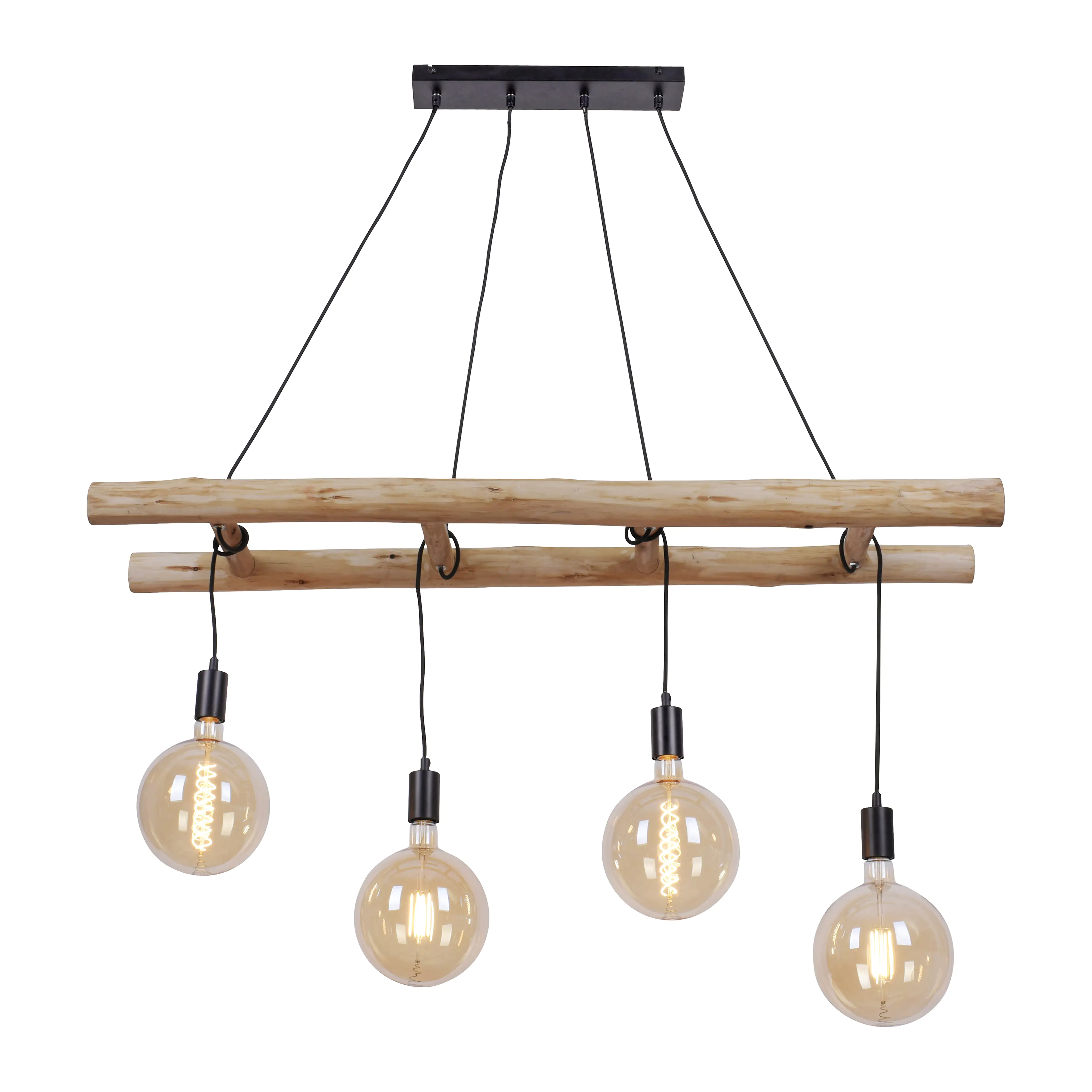 JustLight 4er Pendelleuchte Edgar schwarz-holz 120 x 30 cm E27 60 W