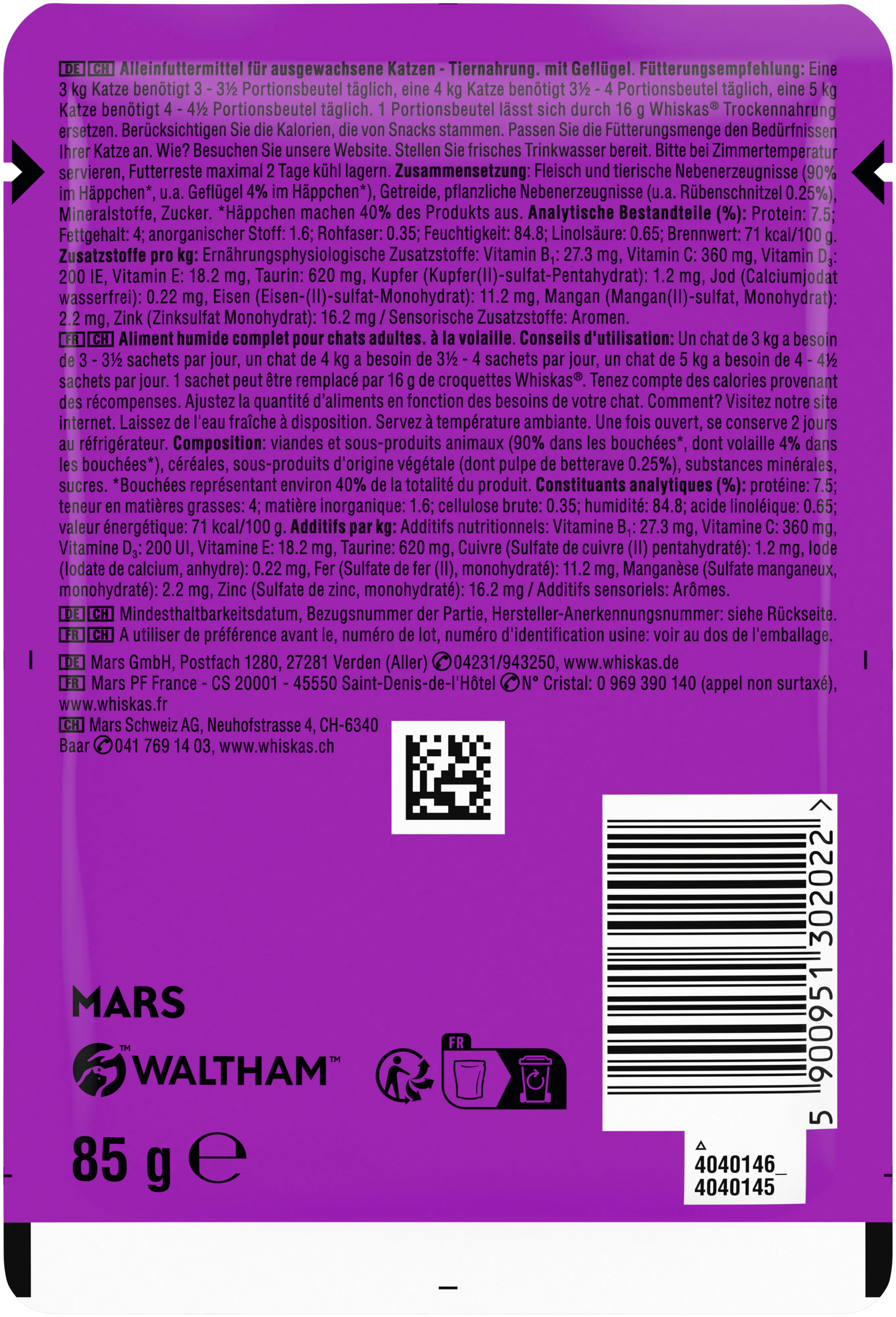 Whiskas Katzennassfutter Adult 28 x 85 g Geflügel in Sauce