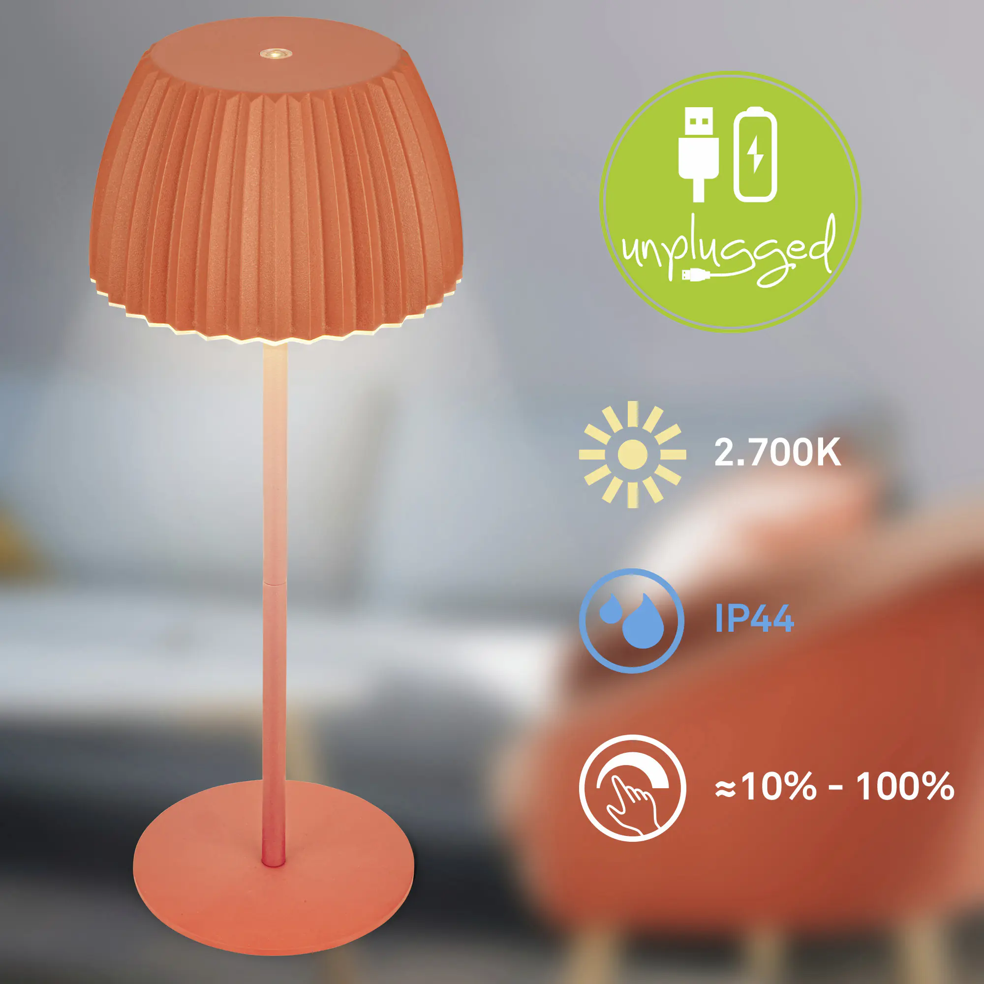 Briloner LED-Tischleuchte Riffle mit Akku orange dimmbar