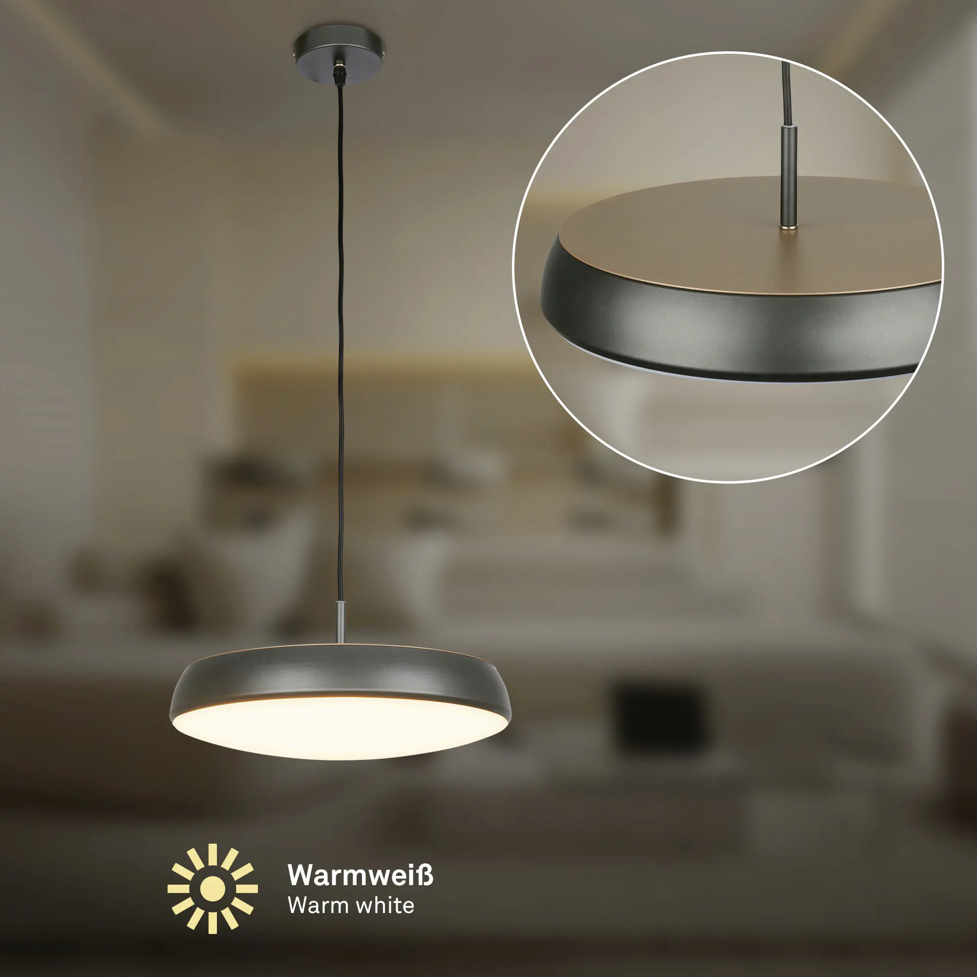 Briloner LED-Pendelleuchte Nala Ø 35 cm anthrazit warmweiß