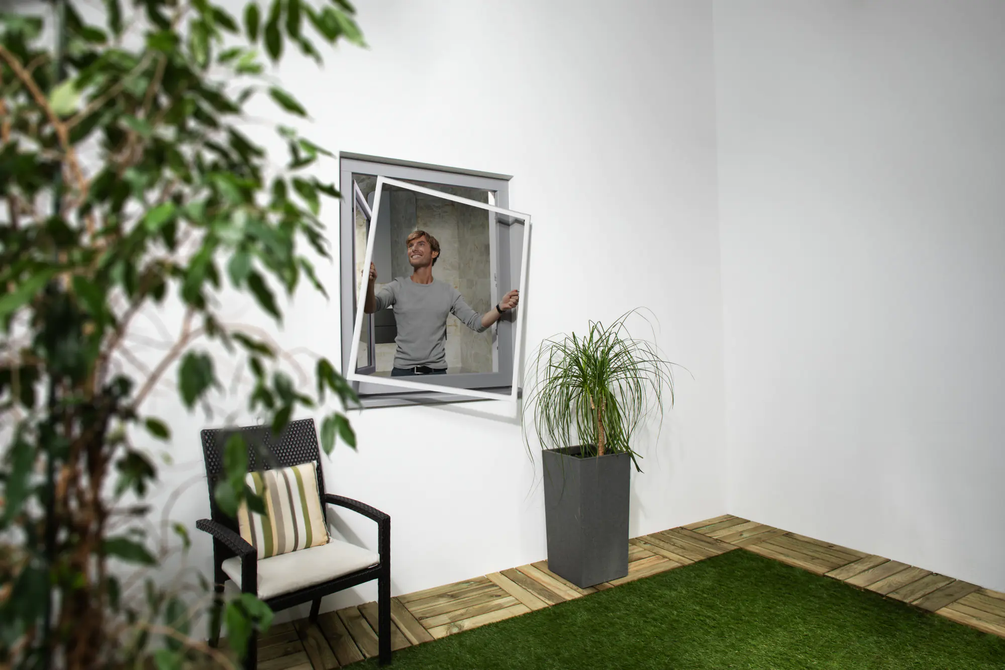 Primaster Fliegenschutz-Fenster slim 120 x 120 cm anthrazit