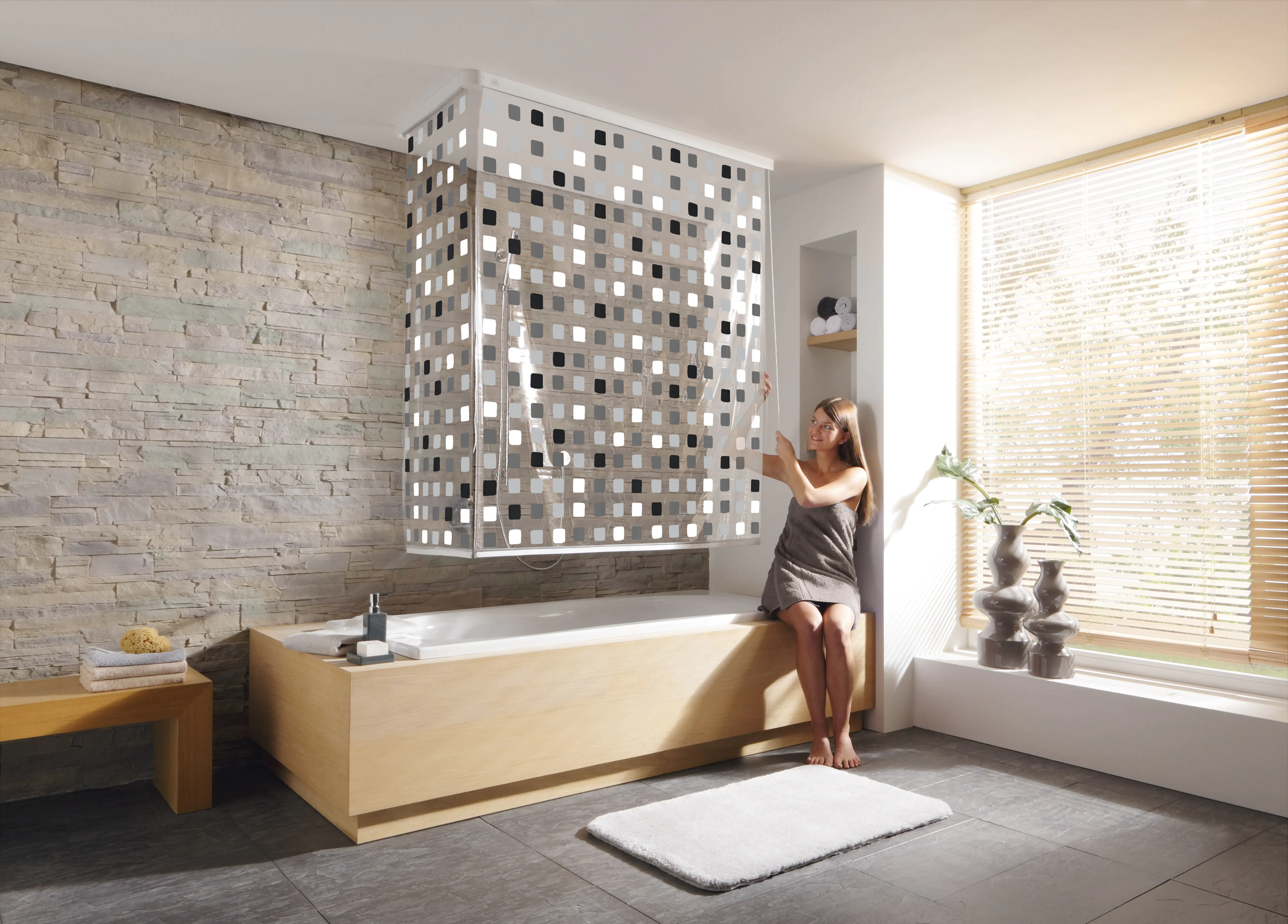 Kleine Wolke Duschrollo für Badewannen 132 + 62 x 240 cm grau