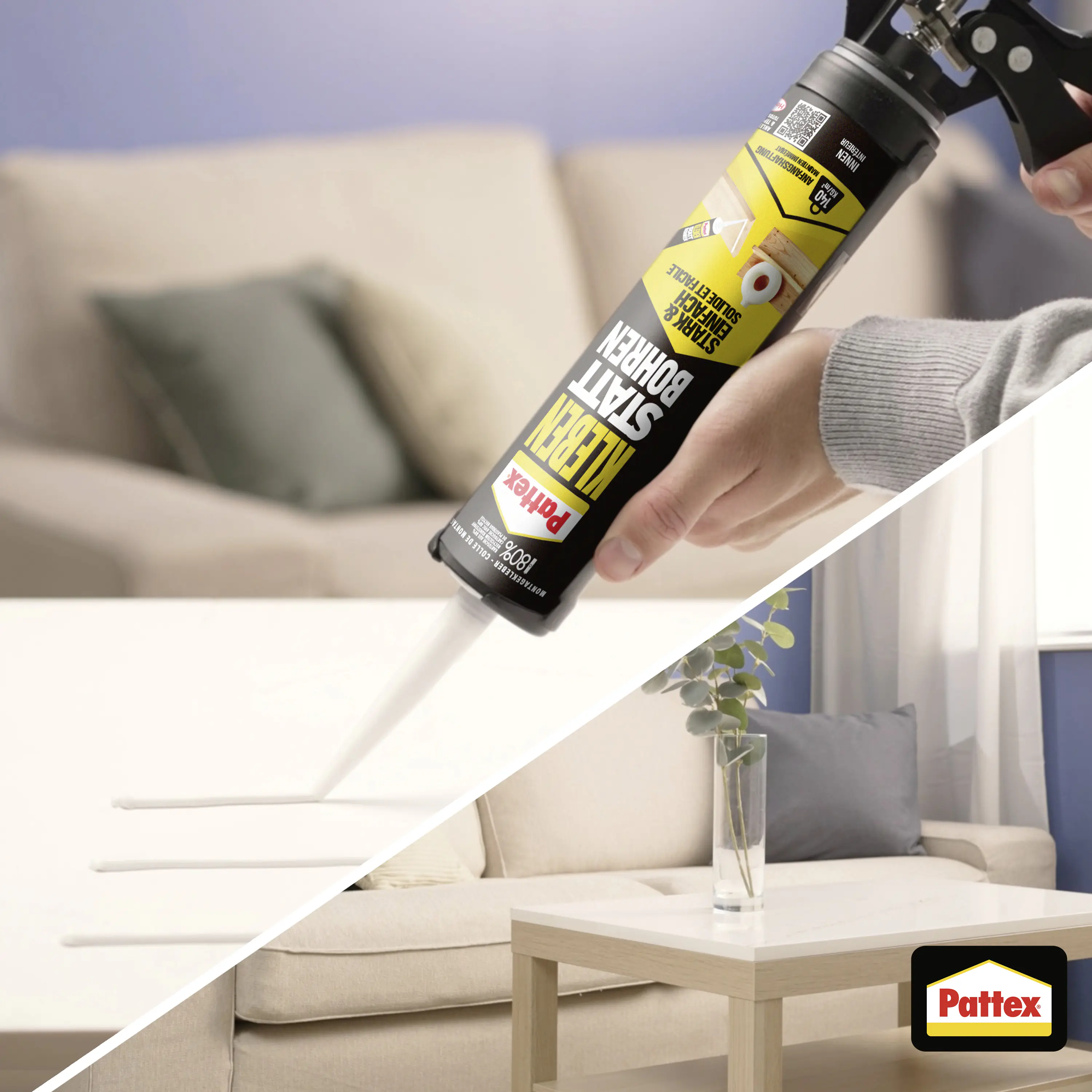 Pattex Kleben statt Bohren Montagekleber 400 g Kartusche, weiß