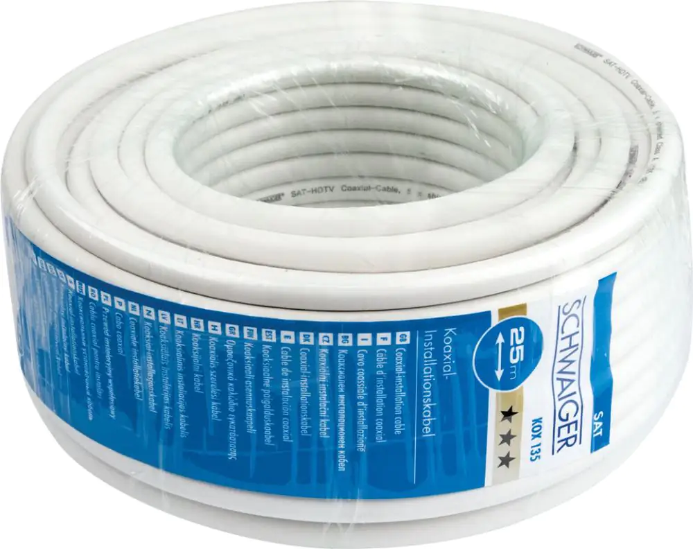 Schwaiger Koaxialkabel KOX13525 052 (135dB) weiß, 25,0m, 5-fach geschirmt, ohne F Stecker