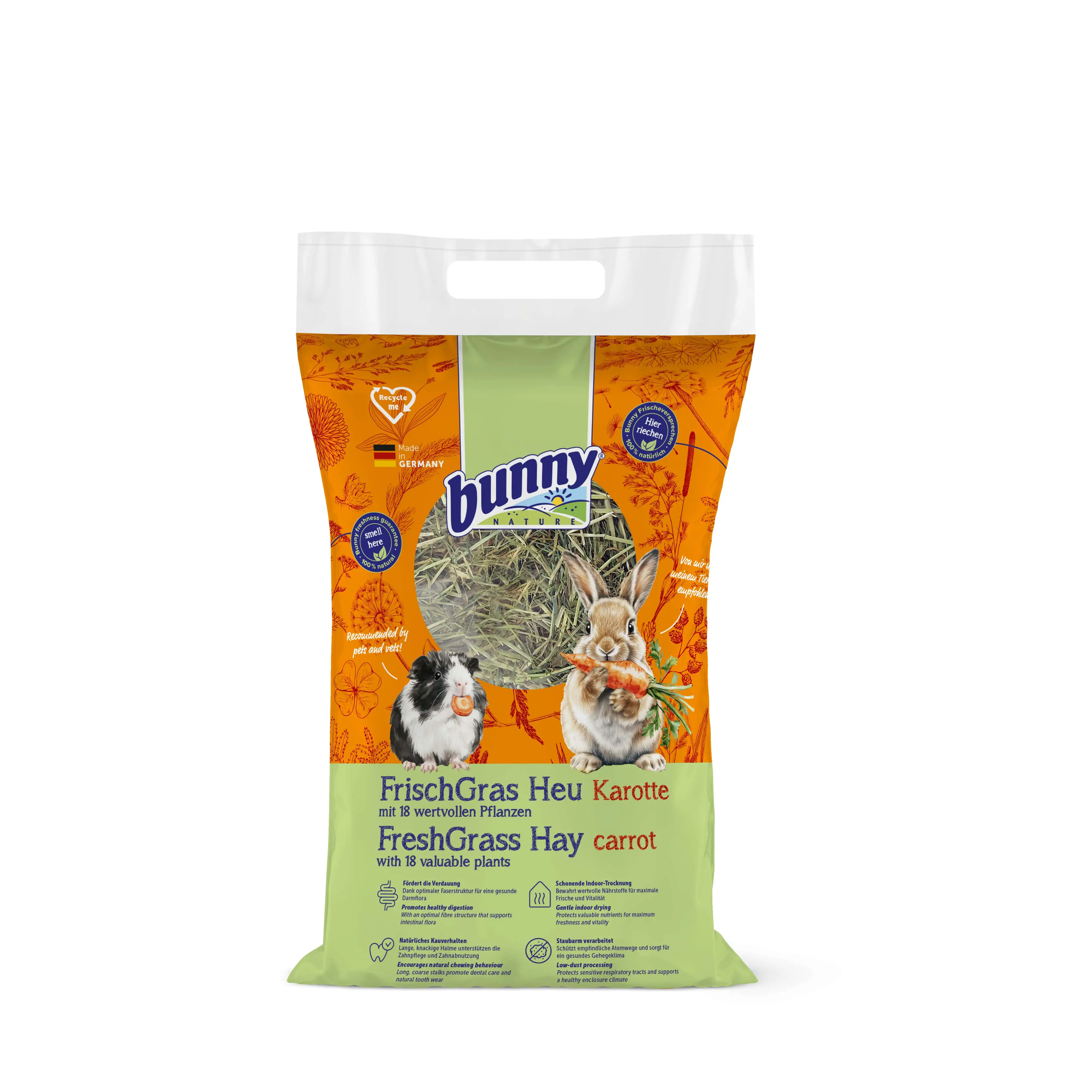 bunny FrischGras Heu Karotte 500g für Zwergkaninchen und Nagetiere