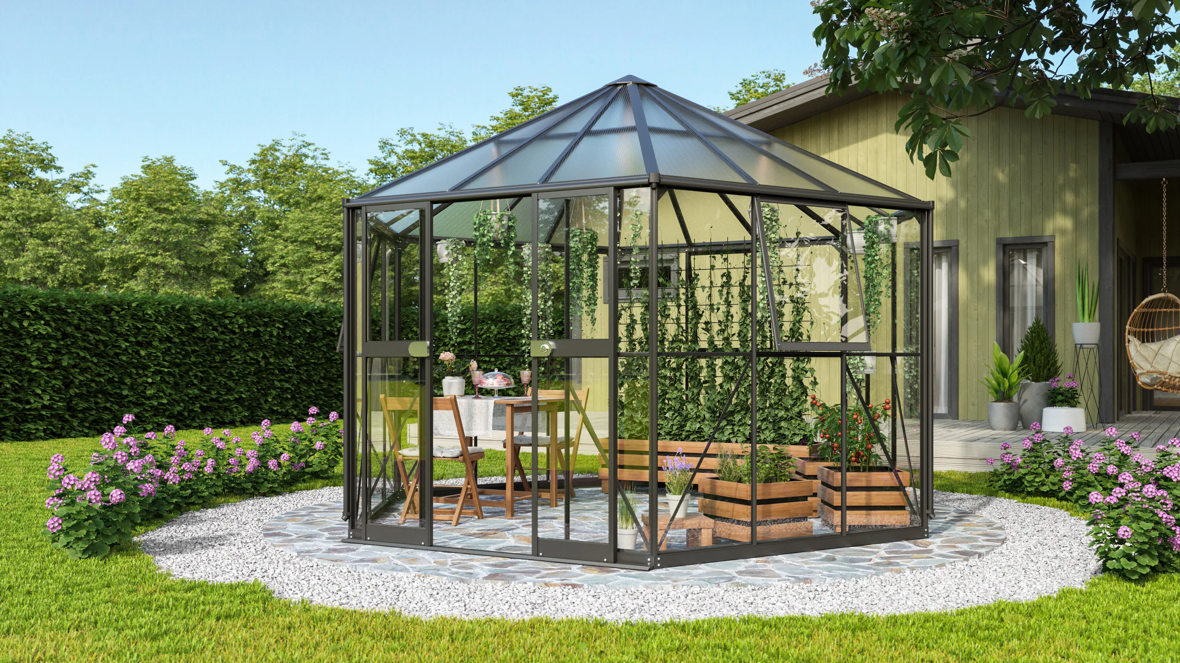 Vitavia Gewächshaus Pi 9000 ESG 3 mm 383 x 333 cm