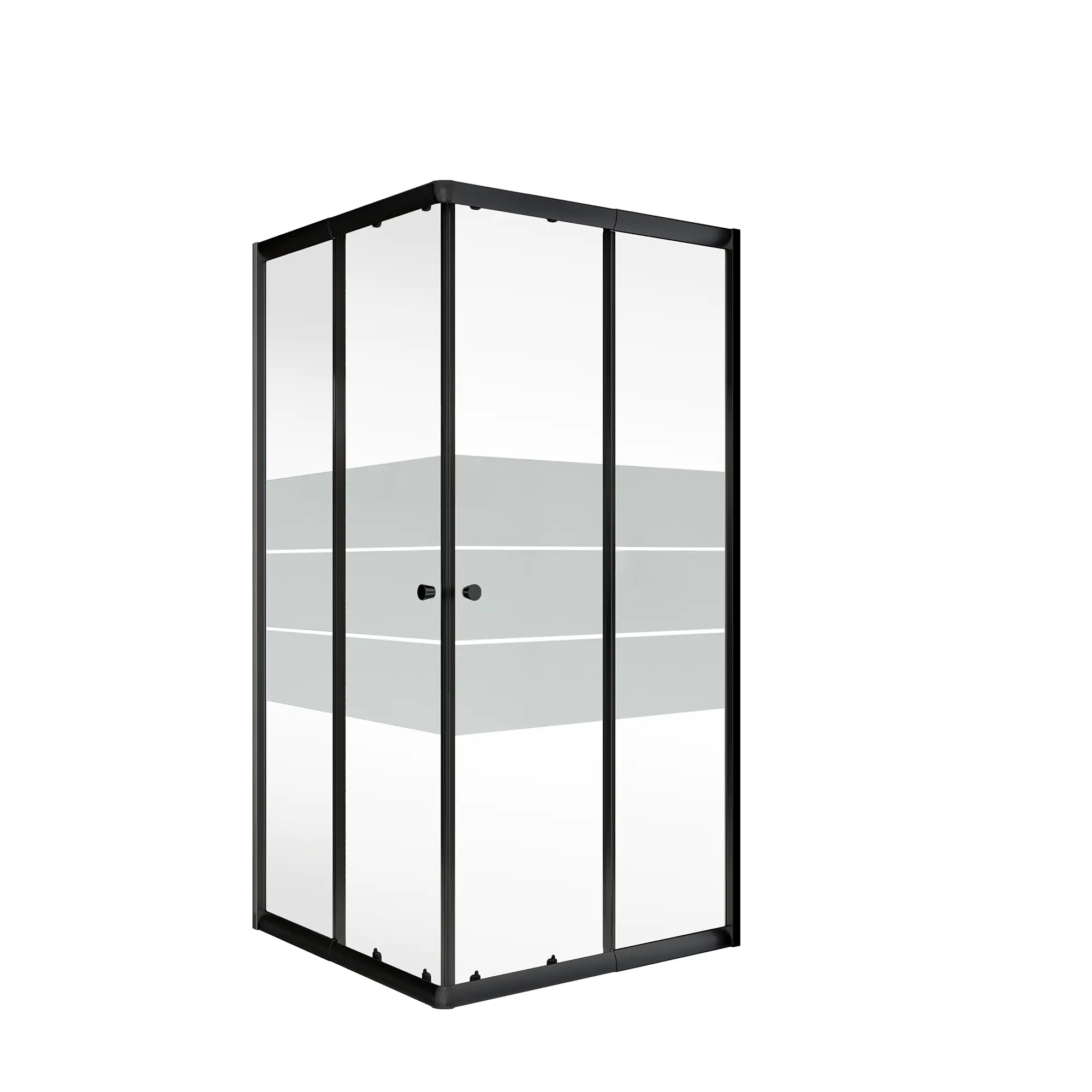 Schulte Eckeinstieg Sunny mit Schiebetüren und Dekorglas 75 - 90 x 180 cm mattschwarz